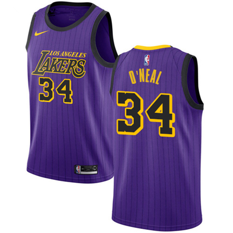NBA Men Los Angeles Lakers Retro Purple with Black Lines #34 O'NEAL Round Neck Jersey High Quality Name and Number Print - leoleo123123