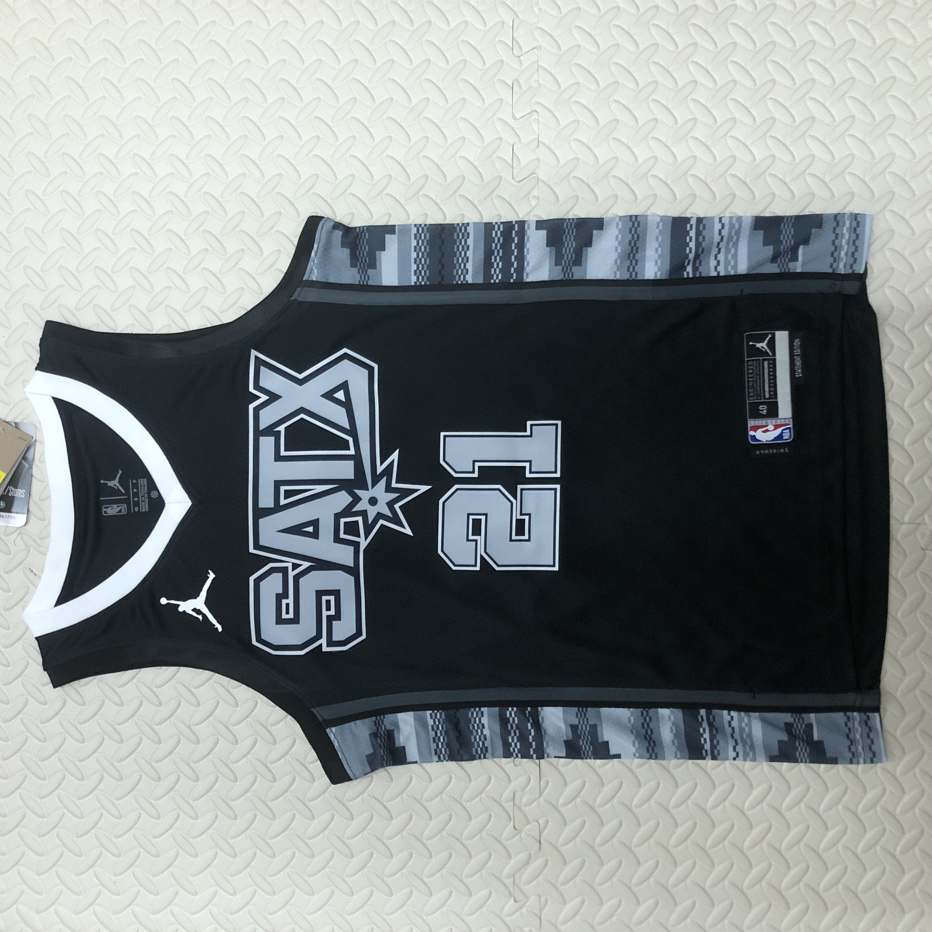 NBA Men Season 2023 San Antonio Spurs Black with Jordan Logo #21 DUNCAN Jersey High Quality Name and Number Print - leoleo123123