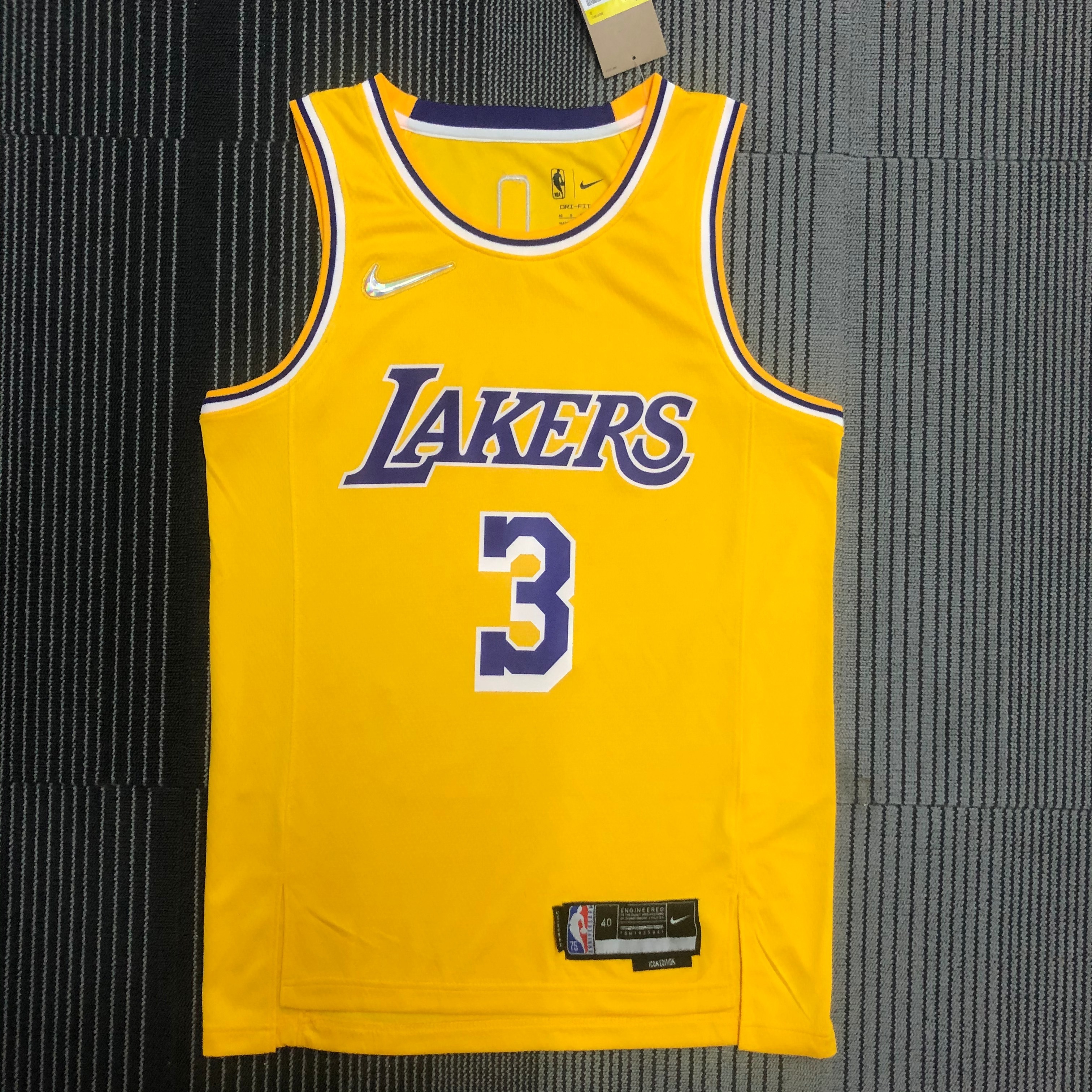 NBA 75th Anniversary Los Angeles Lakers Yellow Round Neck #3 DAVIS Jersey High Quality Name and Number Print - leoleo123123