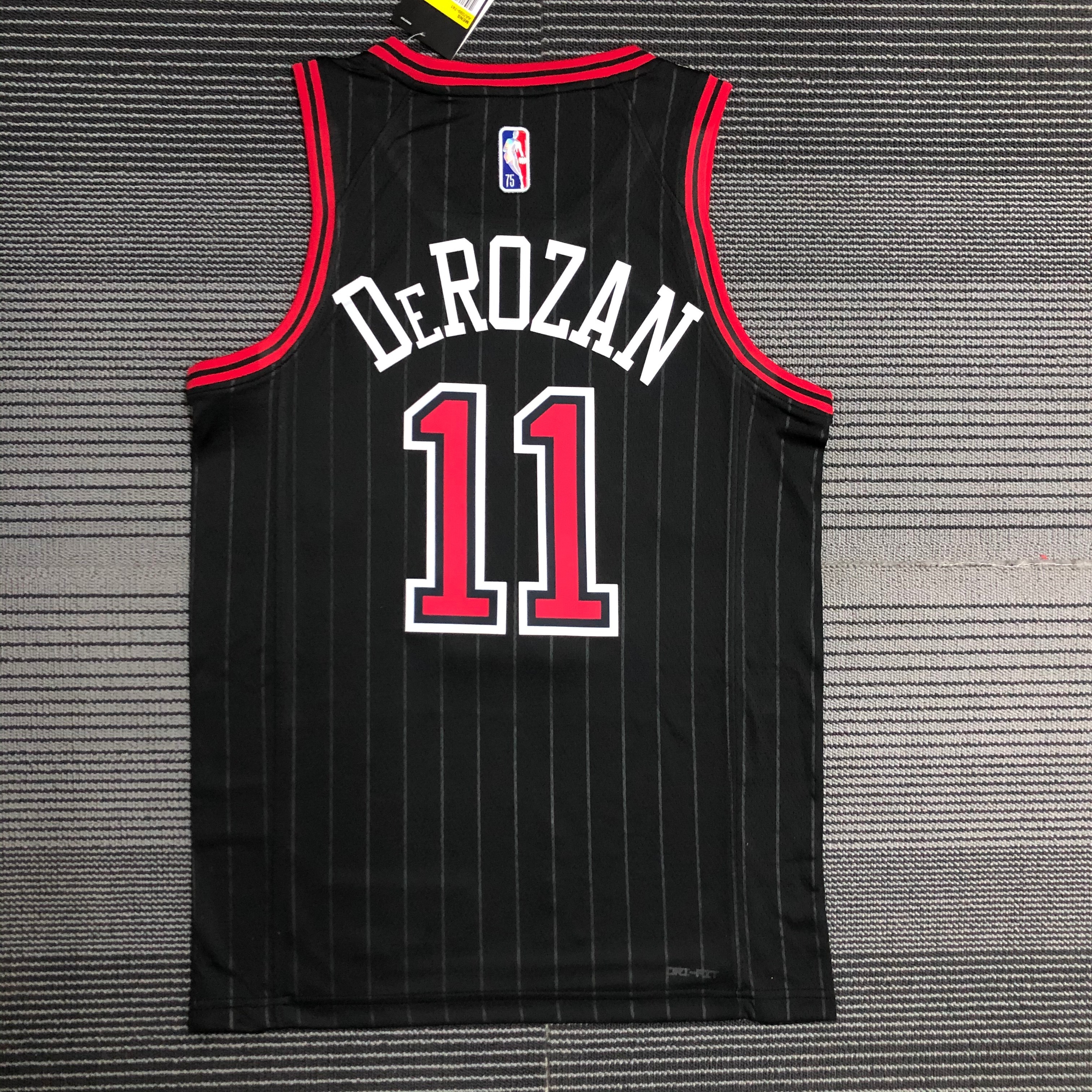 NBA Men 75th Anniversary Chicago Bulls Black with Jordan Logo #11 DEROZAN Jersey High Quality Name and Number Print - leoleo123123