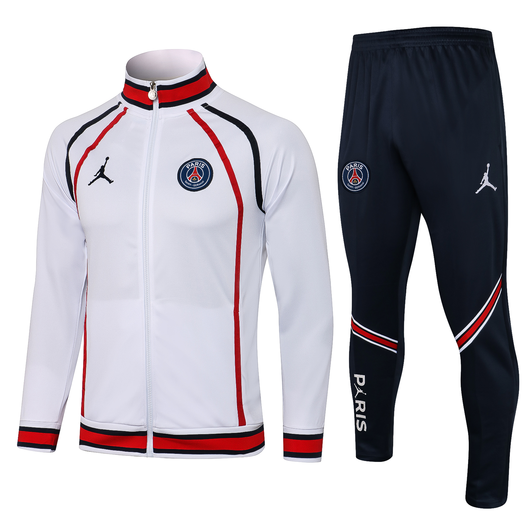 21-22 PSG White Jordan Jacket with Red Lines Tracksuit Thai Quality - leoleo123123
