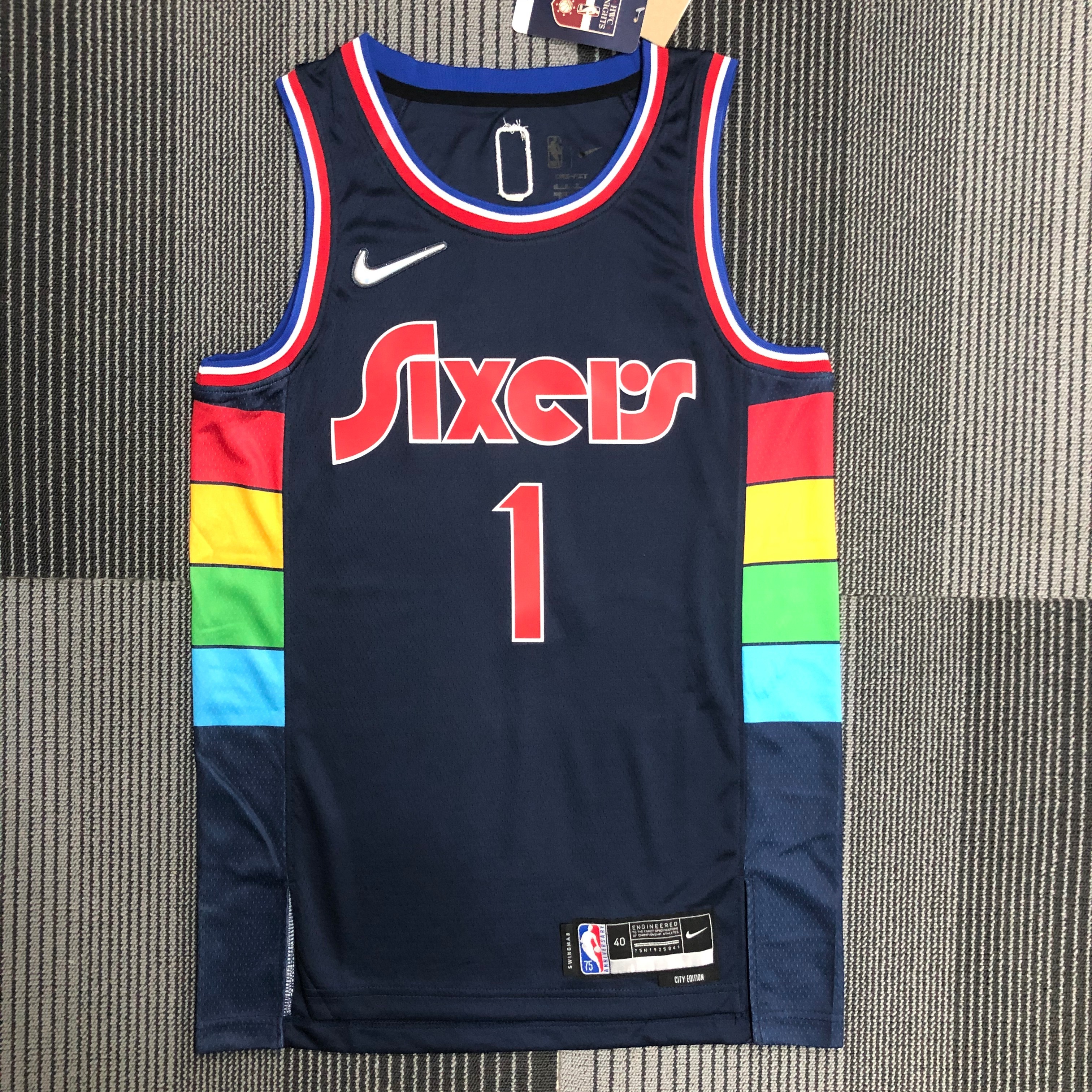 NBA Men 75th Anniversary Season 2022 Philadelphia 76ers Dark Blue #1 HARDEN Jersey High Quality Name and Number Print - leoleo123123