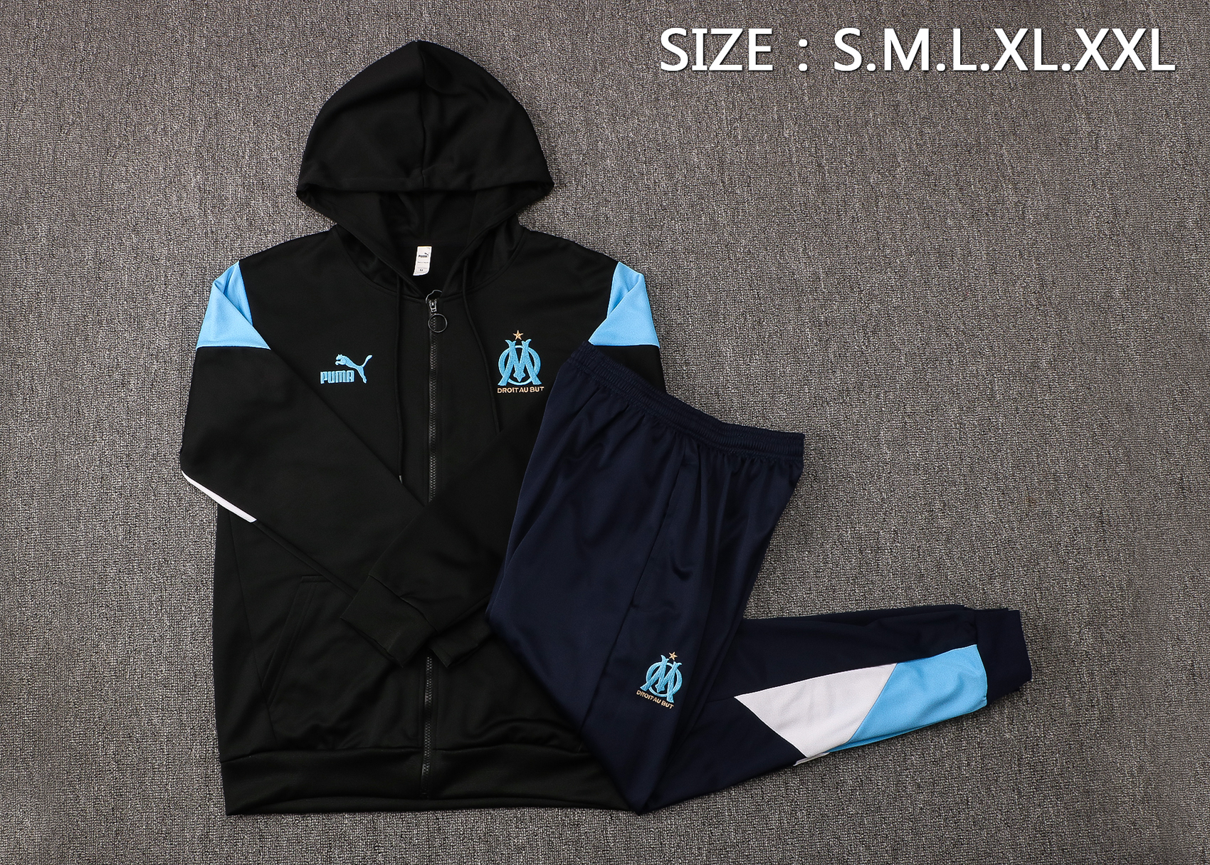 21-22 Marseille Black Jacket Tracksuit with Cap Thai Quality - leoleo123123