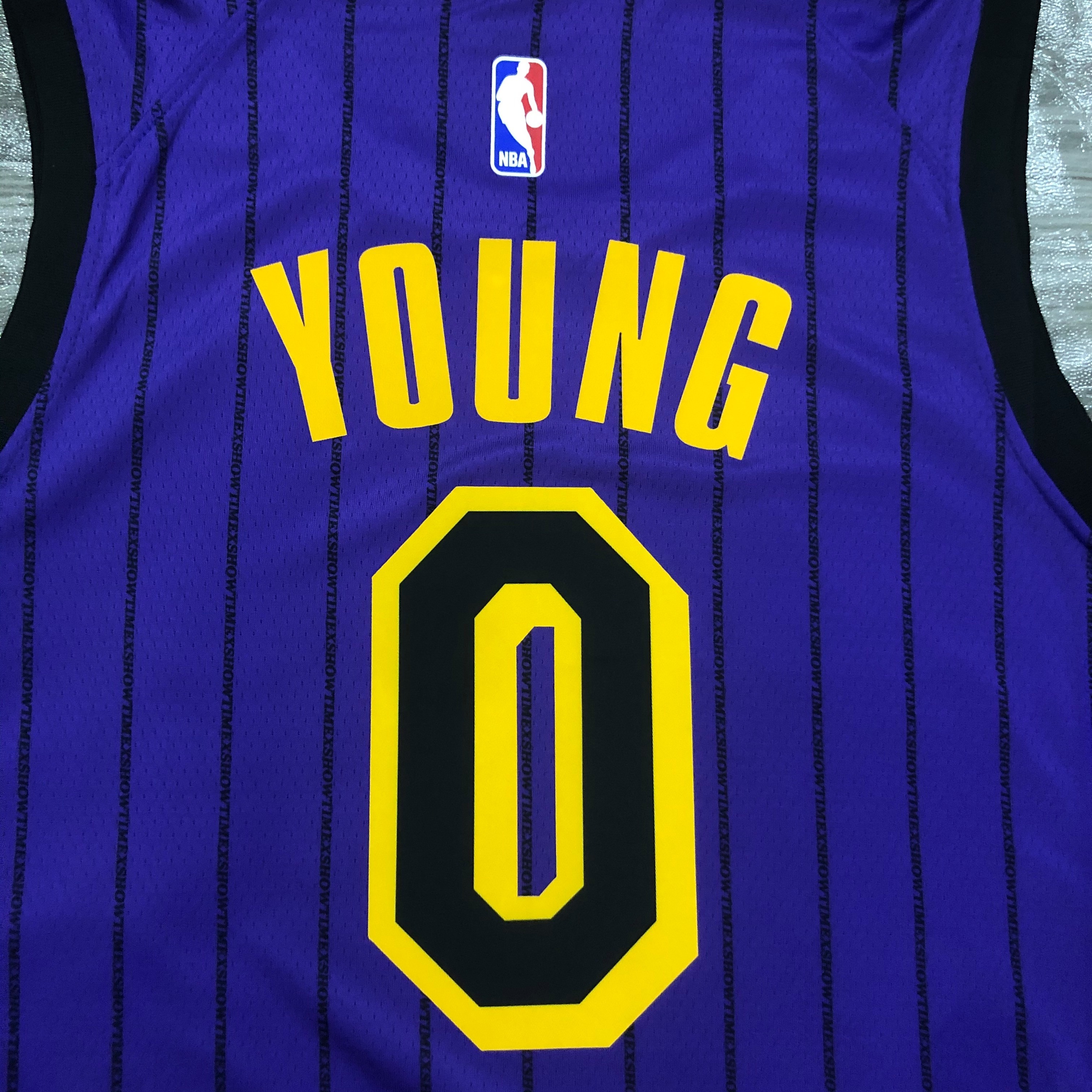 NBA Men Los Angeles Lakers Retro Purple with Black Lines #0 YOUNG Round Neck Jersey High Quality Name and Number Print - leoleo123123