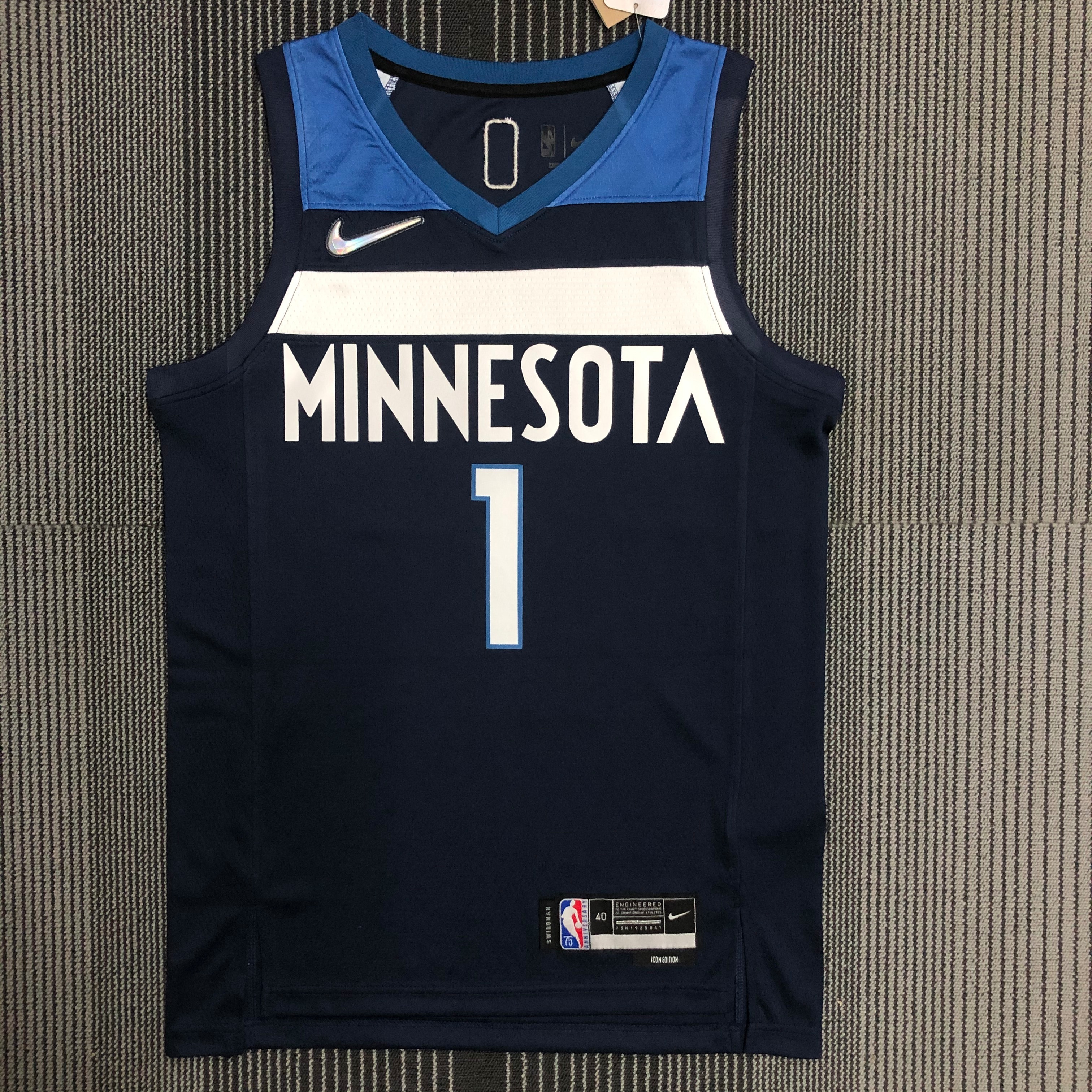 NBA Men 75th Anniversary Minnesota Timberwolves Dark Blue #1 EDWARDS Jersey High Quality Name and Number Print - leoleo123123