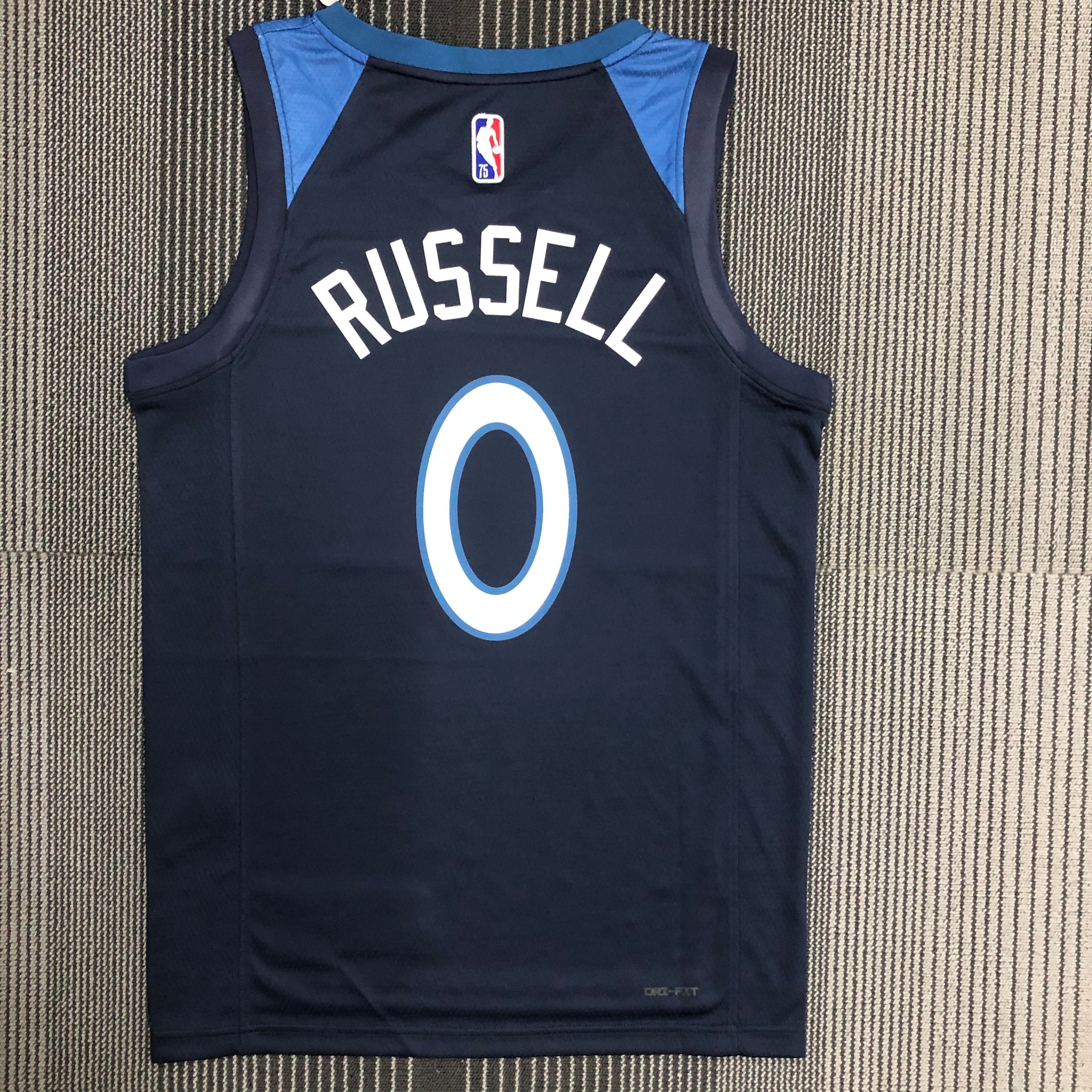 NBA Men 75th Anniversary Minnesota Timberwolves Dark Blue #0 RUSSELL Jersey High Quality Name and Number Print - leoleo123123
