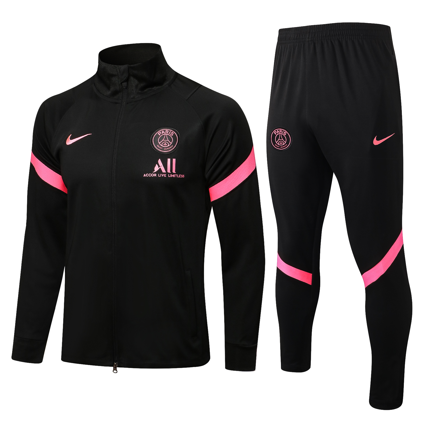 21-22 PSG Black with Pink Logo and High Collar Tracksuit Thai Quality - leoleo123123