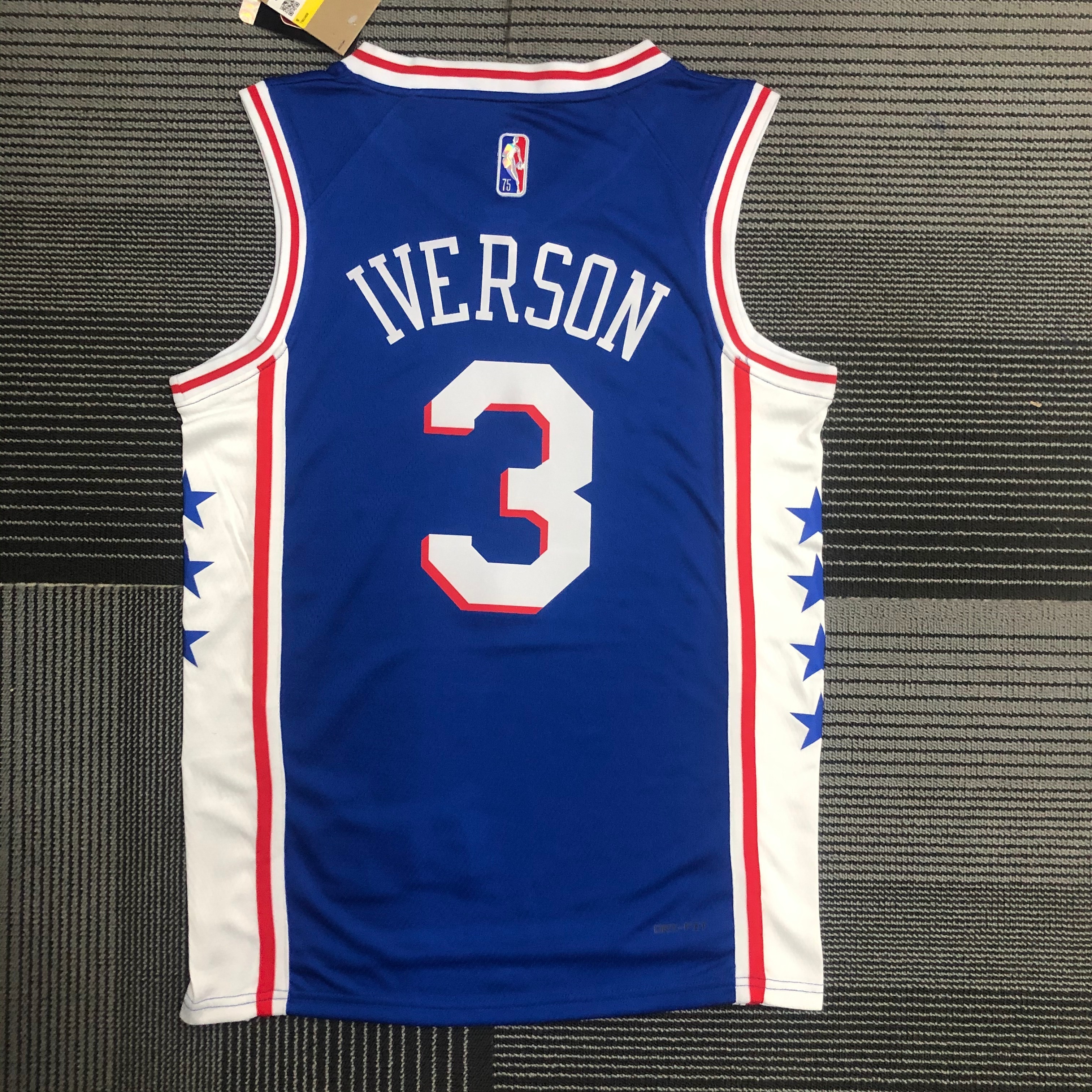 NBA Men 75th Anniversary Season 2022 Philadelphia 76ers Blue V-neck #3 IVERSON Jersey High Quality Name and Number Print - leoleo123123
