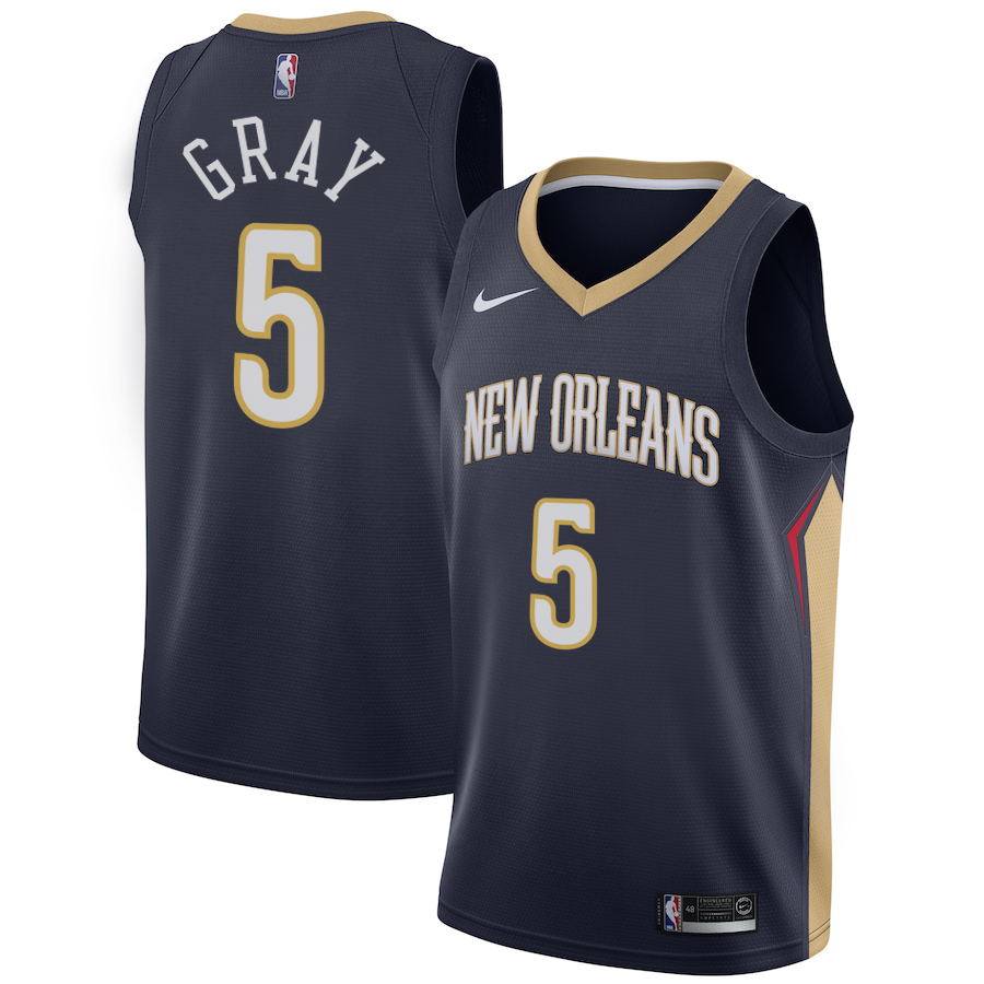 NBA Men New Orleans Pelicans Dark Blue #5 GRAY Jersey High Quality Name and Number Print - leoleo123123
