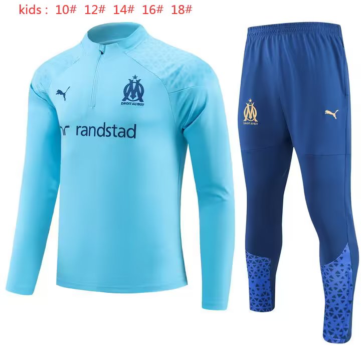 23/24 Marseille Kids Blue Sweater Tracksuit Thai Quality - leoleo123123