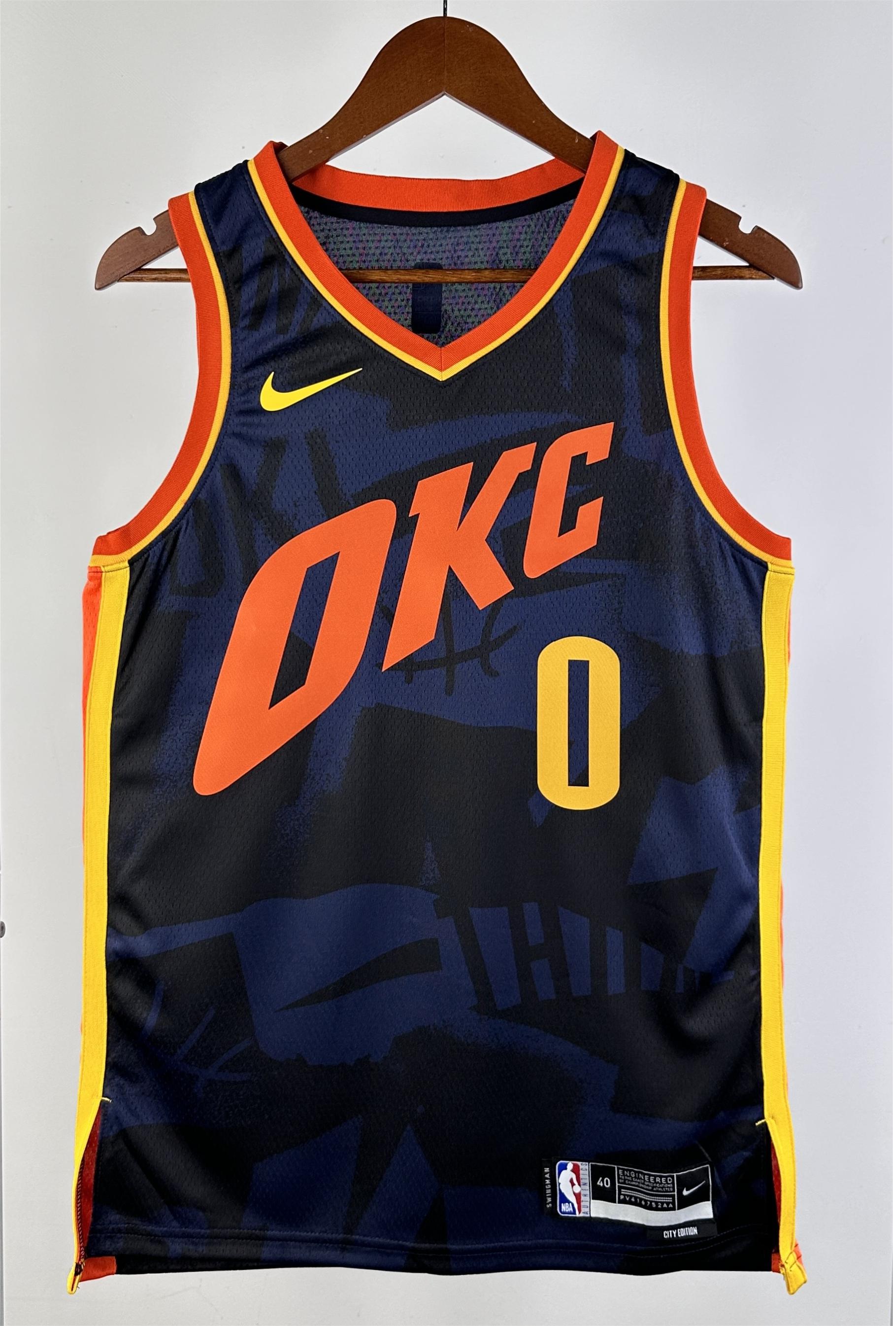 NBA Men 2024 Oklahoma City Thunder City Edition Dark Blue #0 WESTBROOK Jersey High Quality Name and Number Print - leoleo123123