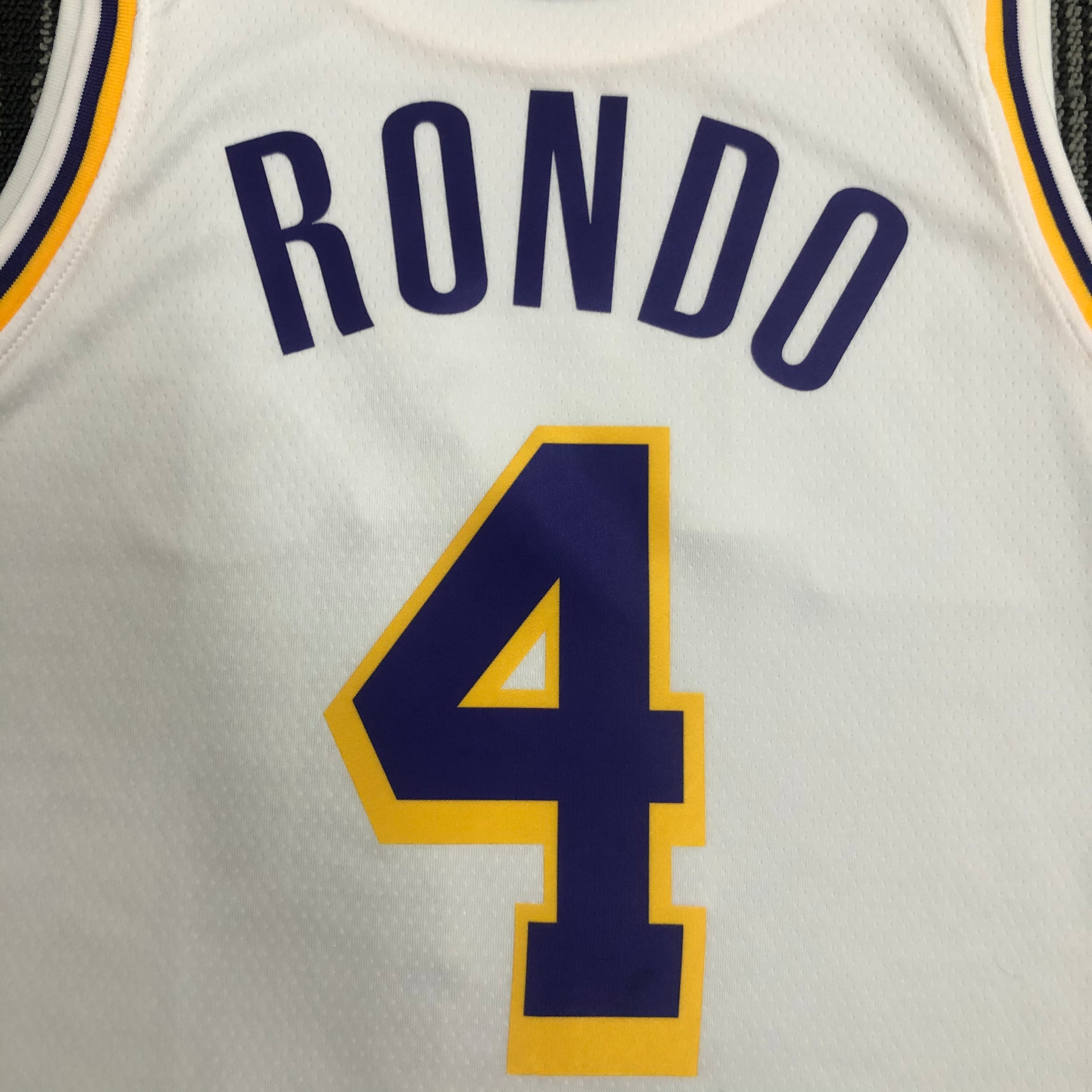 NBA Men Los Angeles Lakers #4 RONDO Retro White Round Neck Jersey High Quality Name and Number Print - leoleo123123