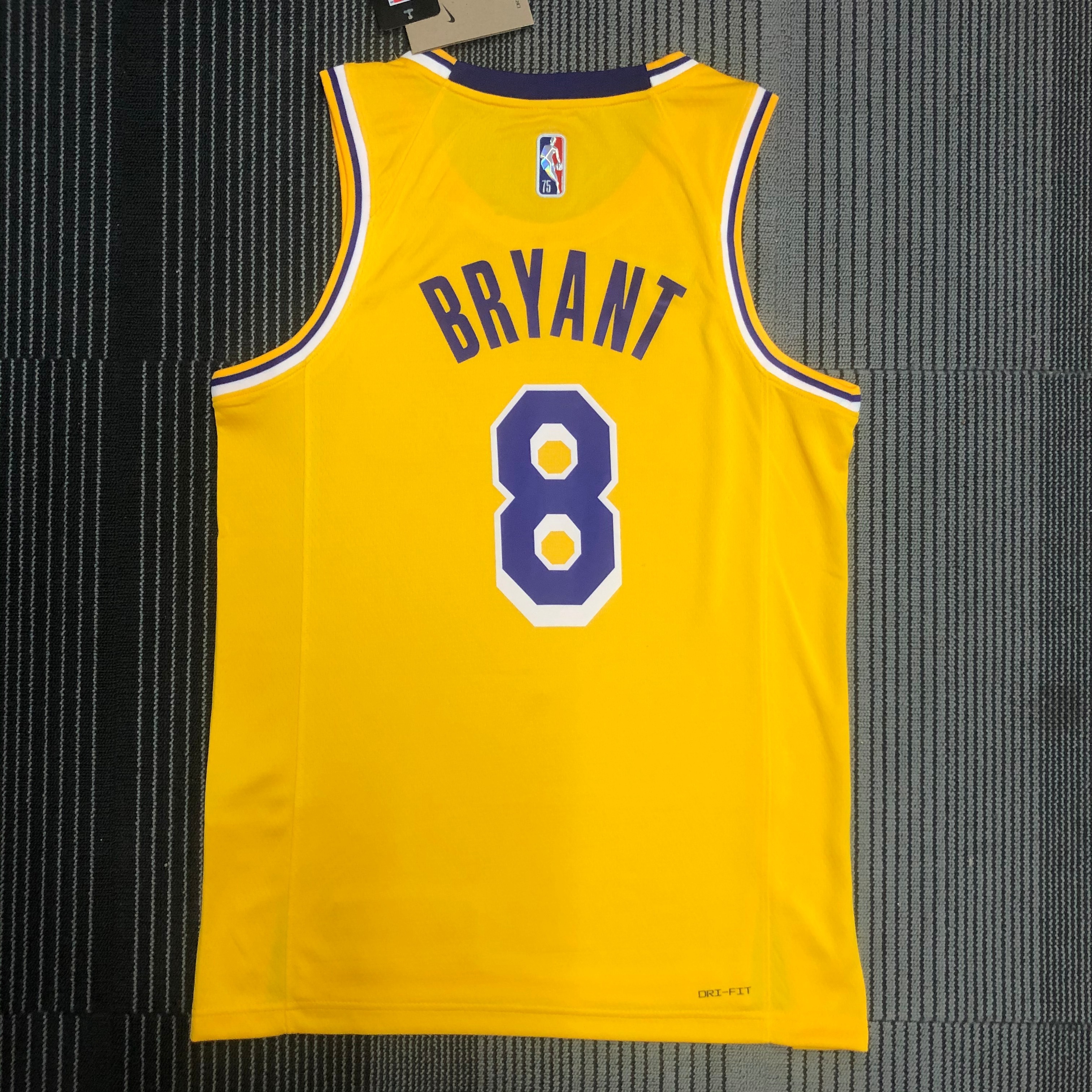 NBA 75th Anniversary Los Angeles Lakers Yellow Round Neck #8 BRYANT Jersey High Quality Name and Number Print - leoleo123123