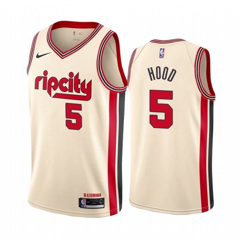 NBA Portland Trail Blazers Beige #5 HOOD Jersey High Quality Name and Number Print - leoleo123123