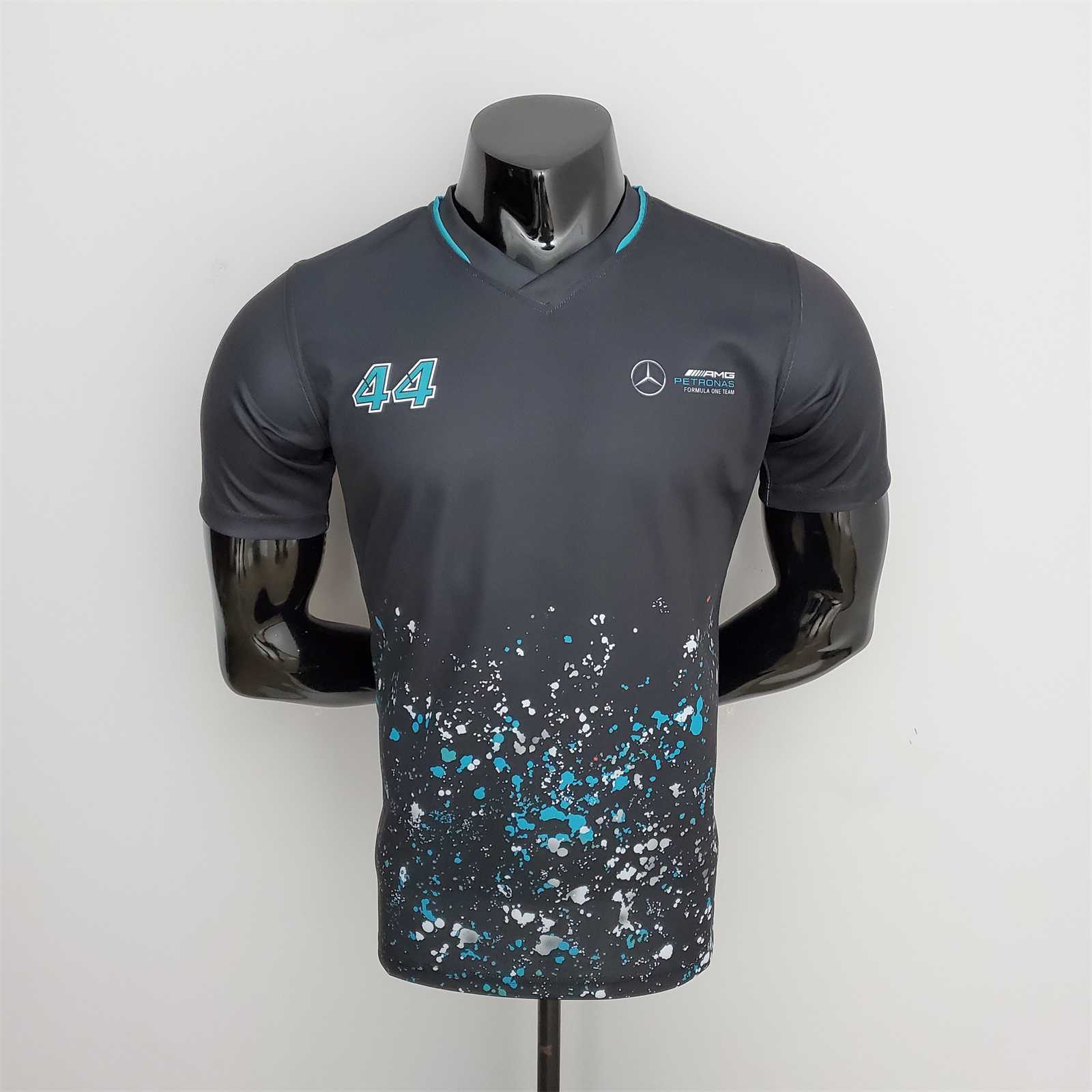 2022 Mercedes F1 Team POLO T-Shirt Black with number 44 - leoleo123123