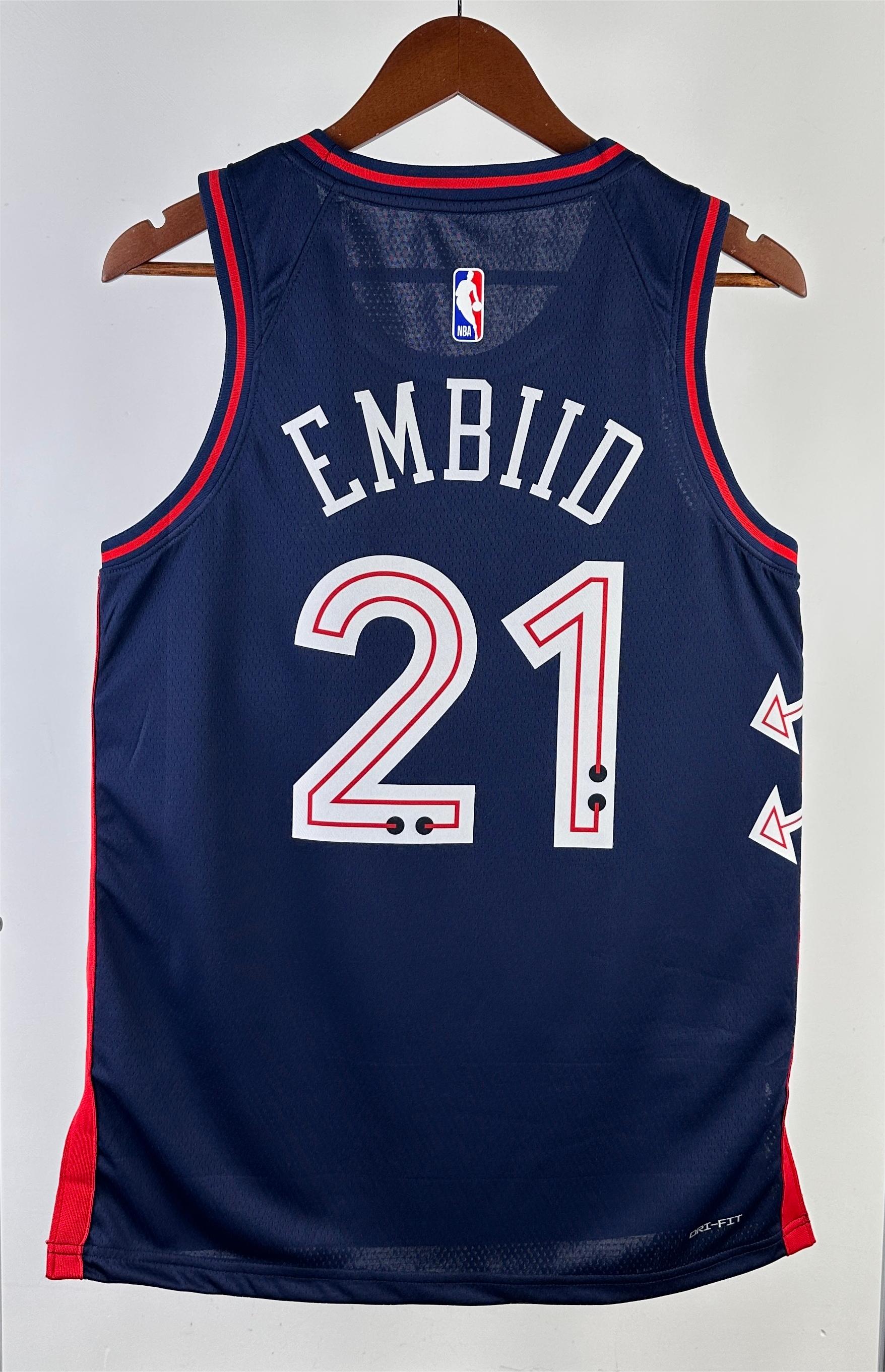 NBA Men 2024 Philadelphia 76ers Navy City Edition #21 EMBIID Swingman Jersey - leoleo123123