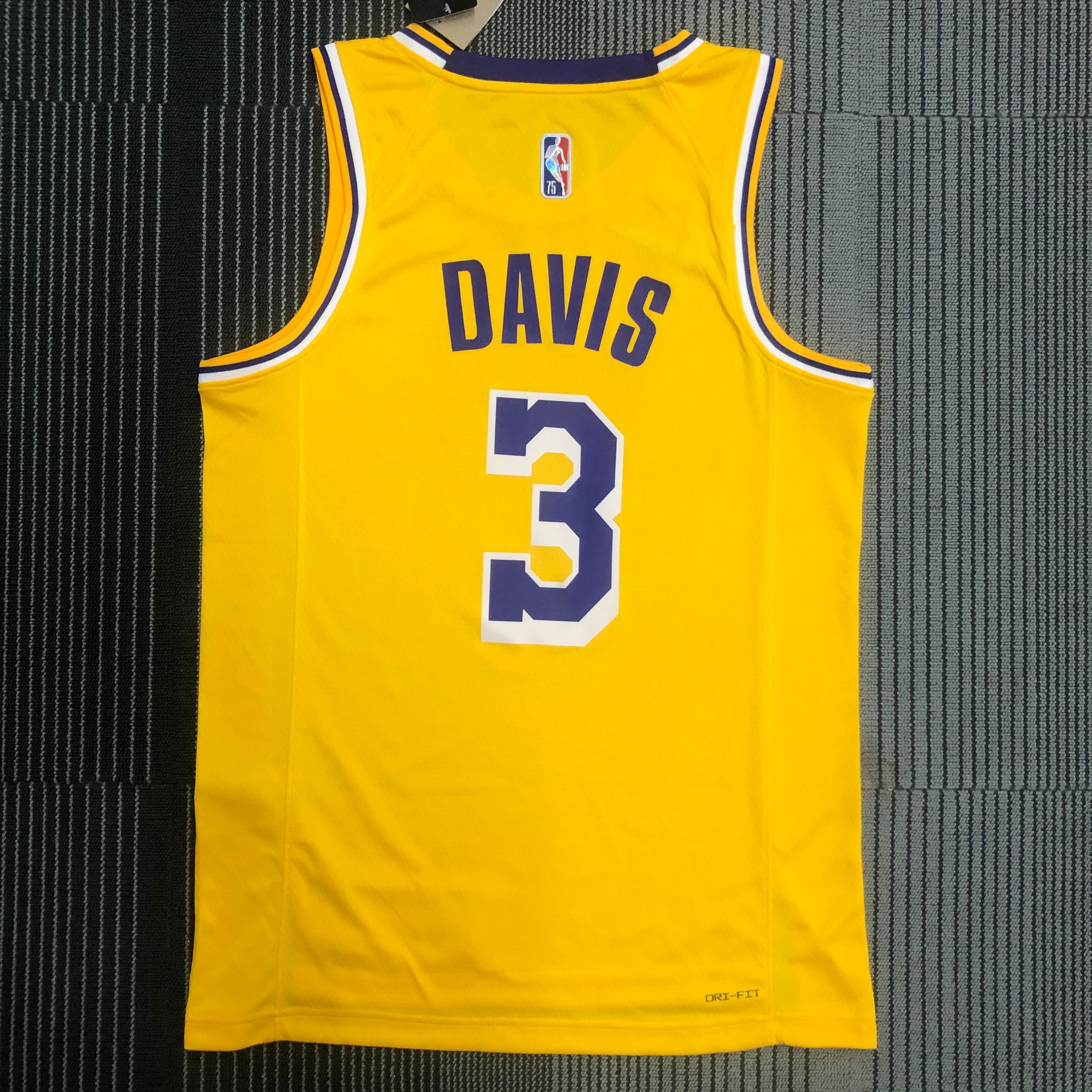 NBA 75th Anniversary Los Angeles Lakers Yellow Round Neck #3 DAVIS Jersey High Quality Name and Number Print - leoleo123123