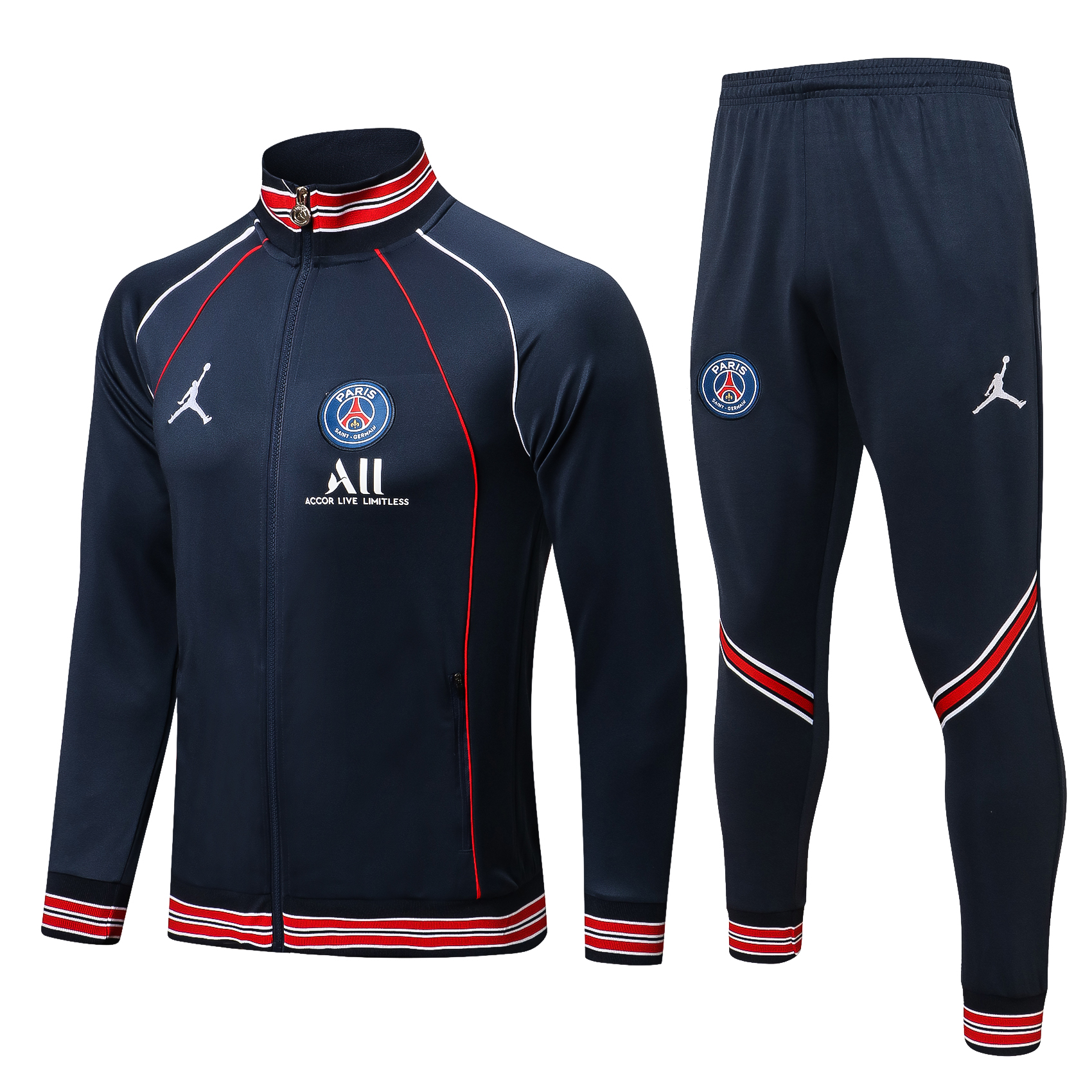 21-22 PSG Navy Blue Jordan Jacket with Red Lines Tracksuit Thai Quality - leoleo123123