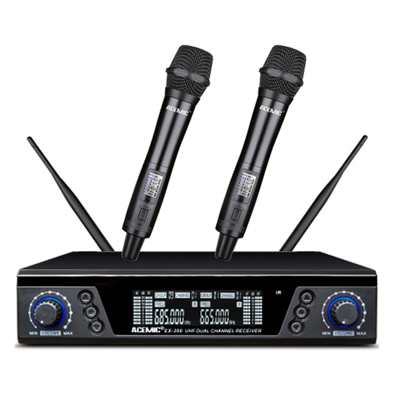 Dual Channel Wireless Microphone Radio System UHF 2-CH Set Double Handheld Headset Lavalier Body Pack Mike for Stage Performance - leoleo123123