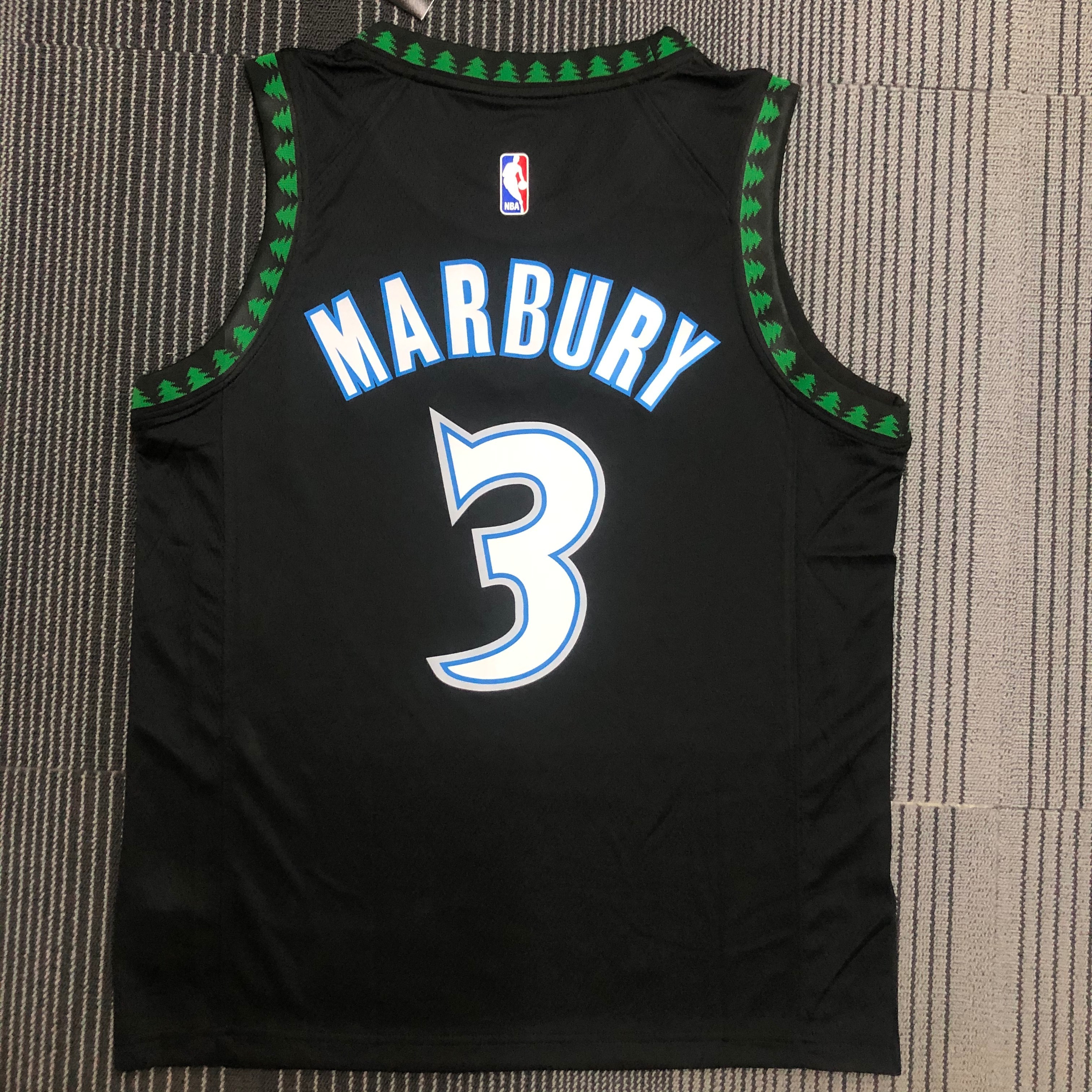 NBA Men Minnesota Timberwolves Retro Black #3 MARBURY Jersey High Quality Name and Number Print - leoleo123123