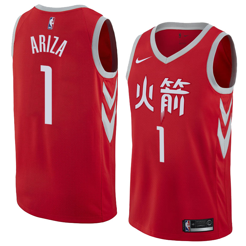 NBA Men Houston Rockets Red Jersey Chinese Version #1 ARIZA High Quality Name and Number Print - leoleo123123