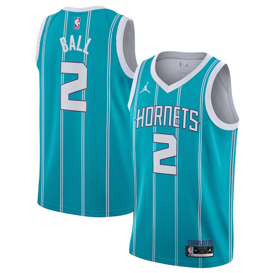 NBA Men Charlotte Hornets #2 Ball Blue Jersey High Quality Name and Number Print - leoleo123123