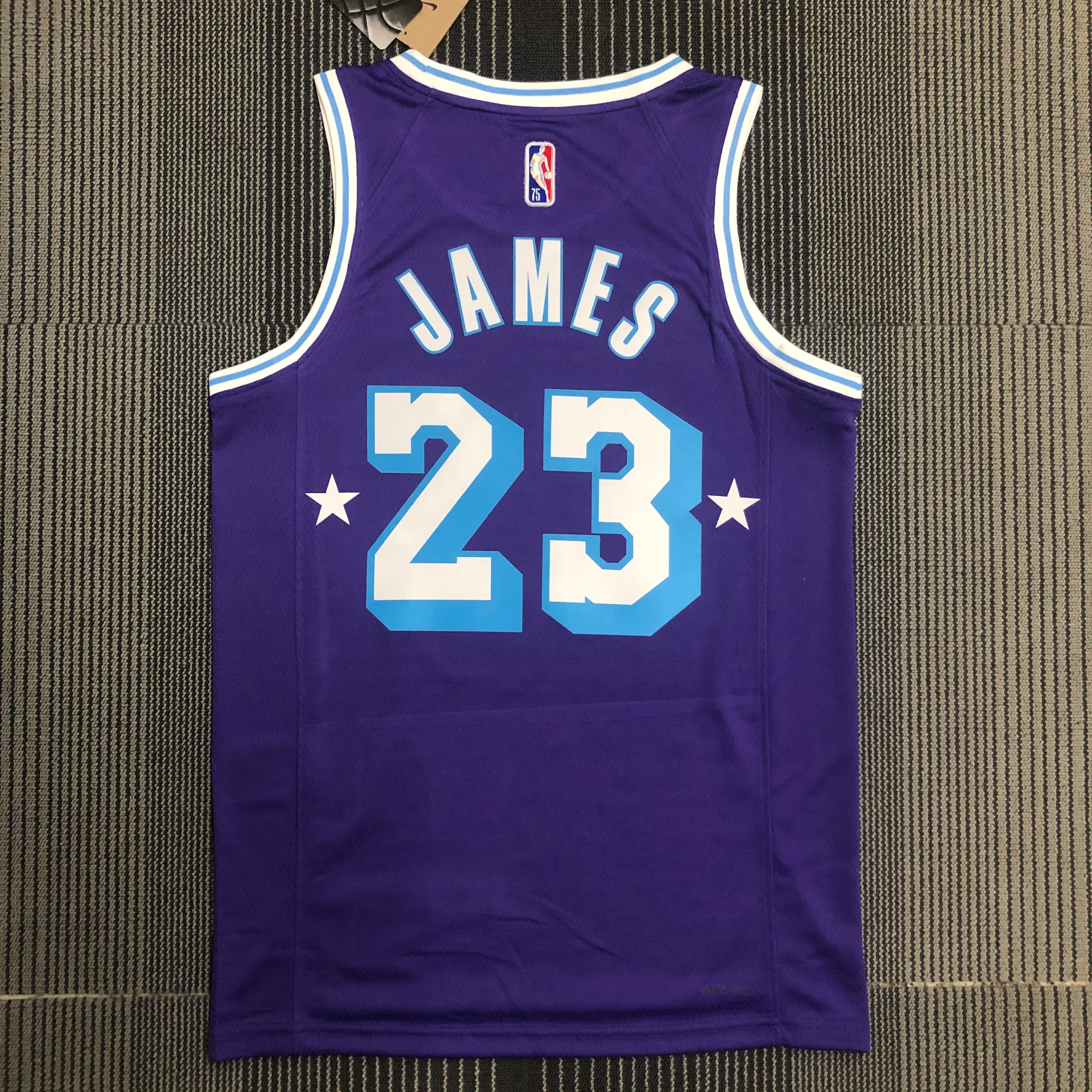 NBA Season 2022 75th Anniversary Los Angeles Lakers Purple Round Neck #23 JAMES Jersey High Quality Name and Number Print - leoleo123123
