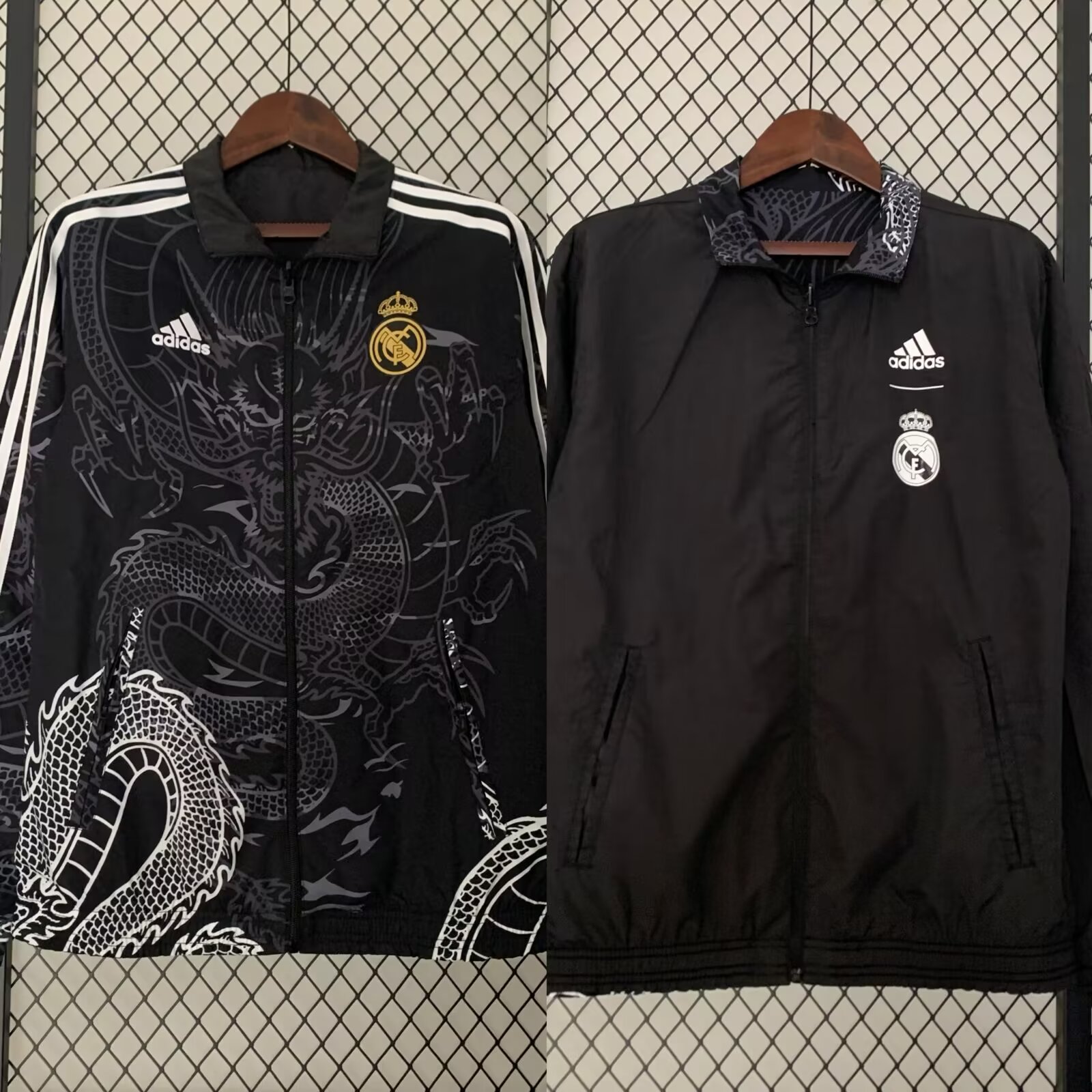 23/24 Real Madrid Dragon Black Windbreaker Jacket two-sided Jacket Thai Quality - leoleo123123