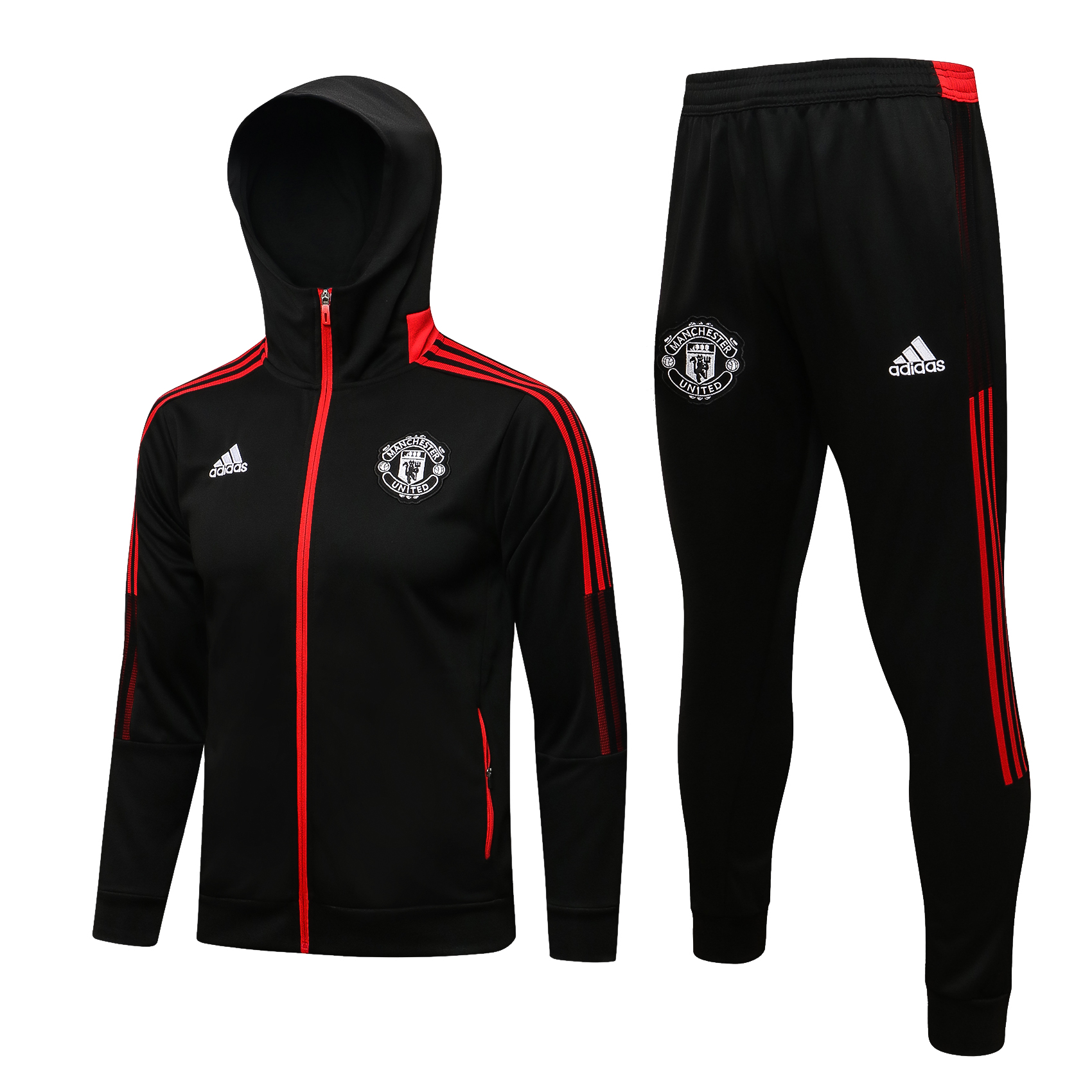 21/22 Man United Black Jacket Tracksuit with Cap Thai Quality - leoleo123123
