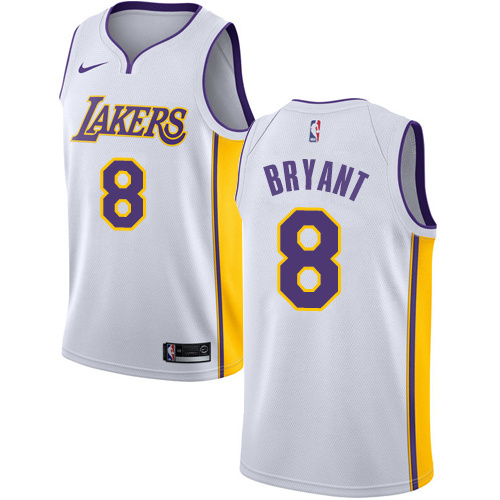 NBA Men Los Angeles Lakers #8 BRYANT White V-neck Jersey High Quality Name and Number Print - leoleo123123