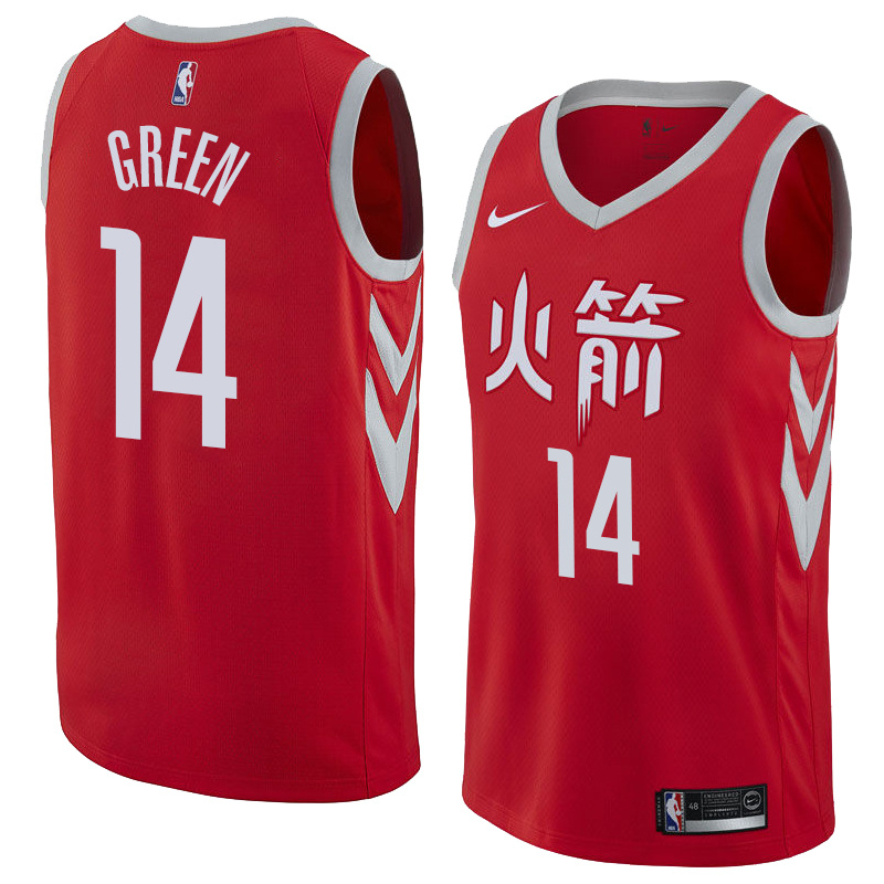 NBA Men Houston Rockets Red Jersey Chinese Version #14 GREEN High Quality Name and Number Print - leoleo123123