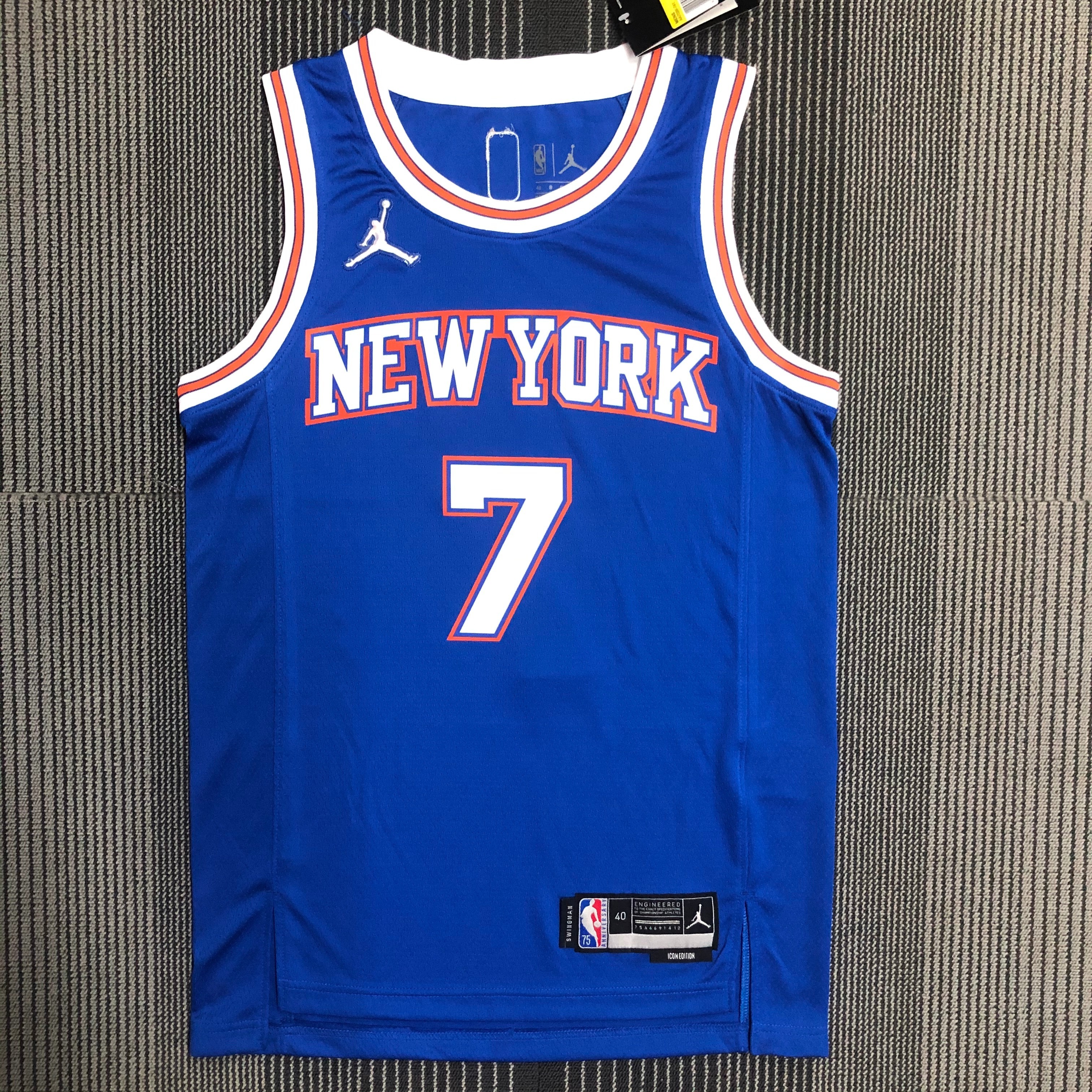 NBA Men 75th Anniversary New York Knicks Blue with Jordan Logo #7 ANTHONY Jersey High Quality Name and Number Print - leoleo123123