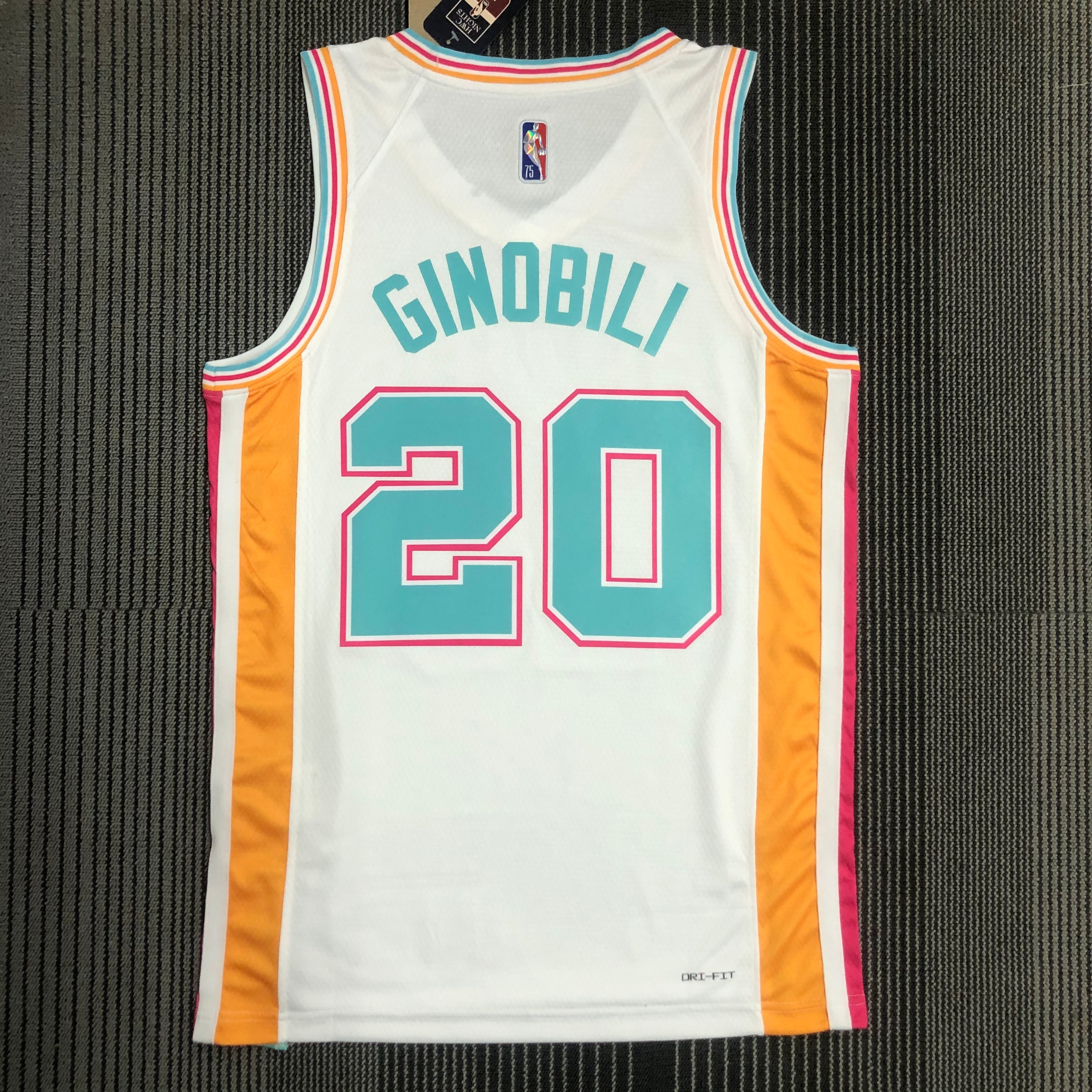 NBA Men 75th Anniversary Season 2022 San Antonio Spurs White #20 GINOBILI Jersey High Quality Name and Number Print - leoleo123123