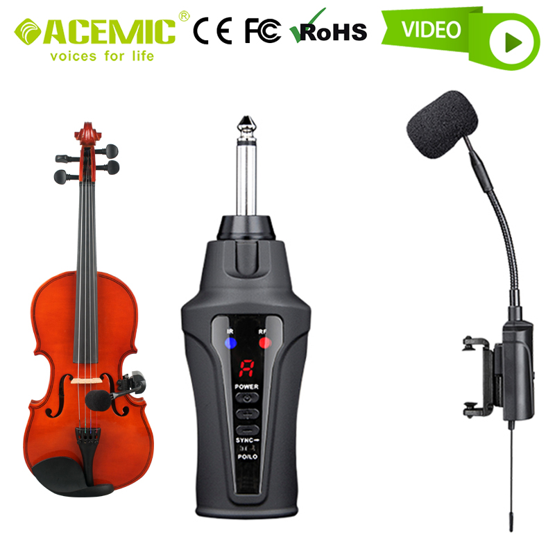 Violin Microphone Wireless Rechargeable UHF pickup System for Miking Violin Set Kit Contact Clamp String Instrument Radio Clip - leoleo123123