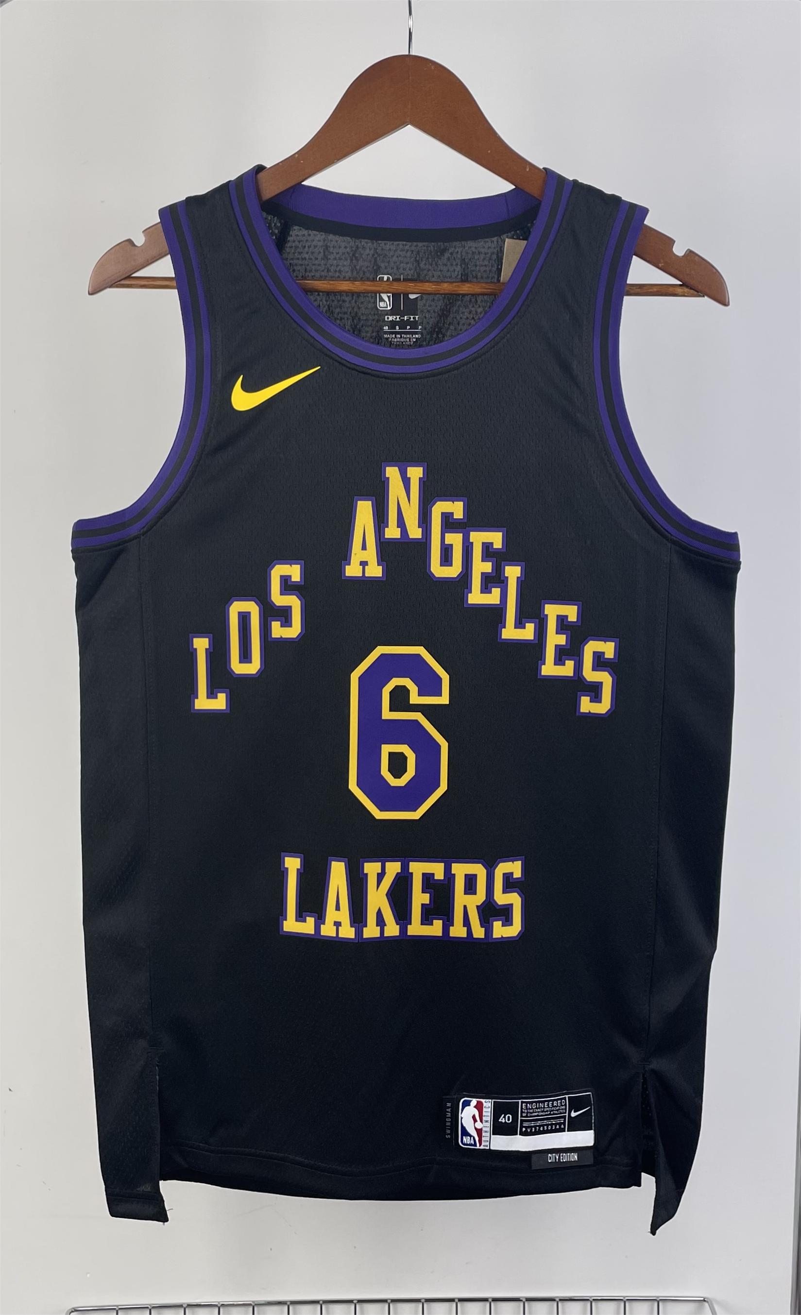 NBA Men 2024 Los Angeles Lakers Black City Version #6 JAMES Jersey High Quality Name and Number Print - leoleo123123