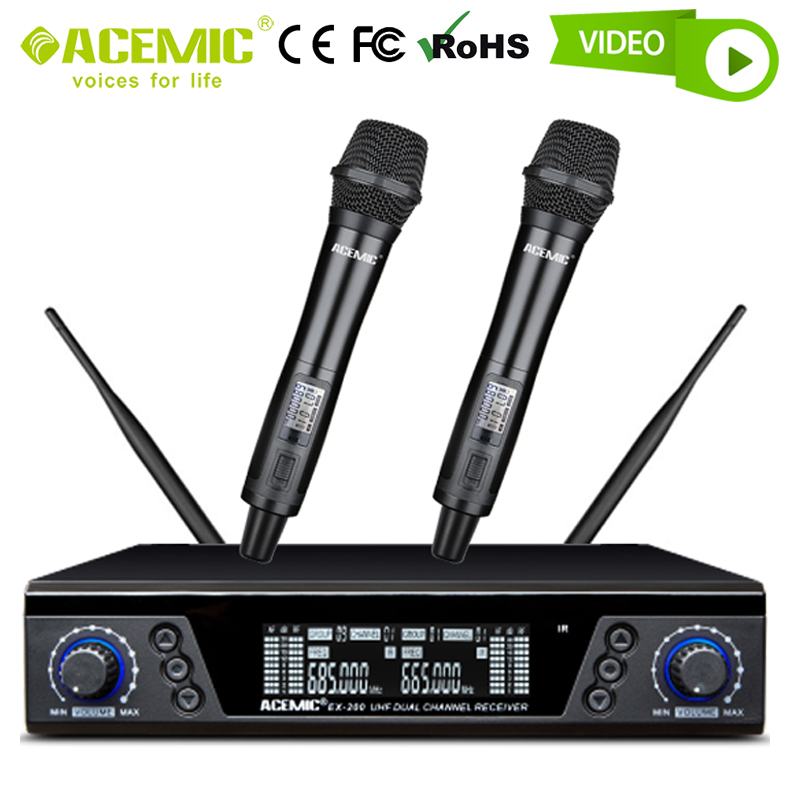 Dual Channel Wireless Microphone Radio System UHF 2-CH Set Double Handheld Headset Lavalier Body Pack Mike for Stage Performance - leoleo123123