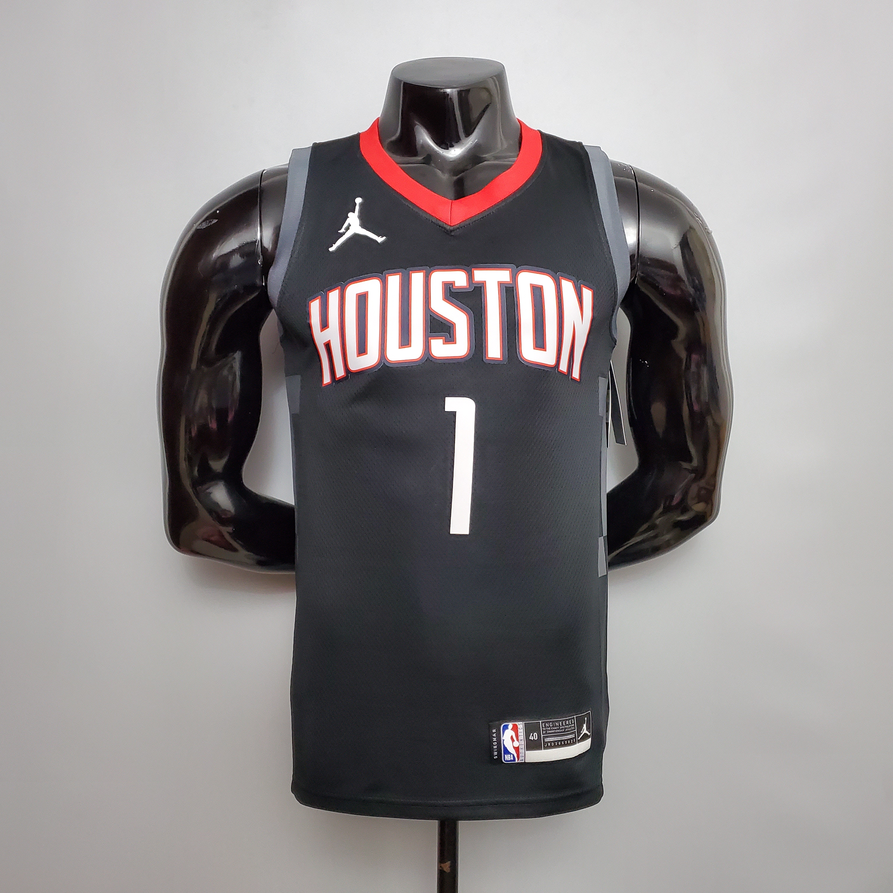 NBA Men Season 2021 Houston Rockets Black with Jordan Logo #1 WALL Jersey High Quality Name and Number Print - leoleo123123
