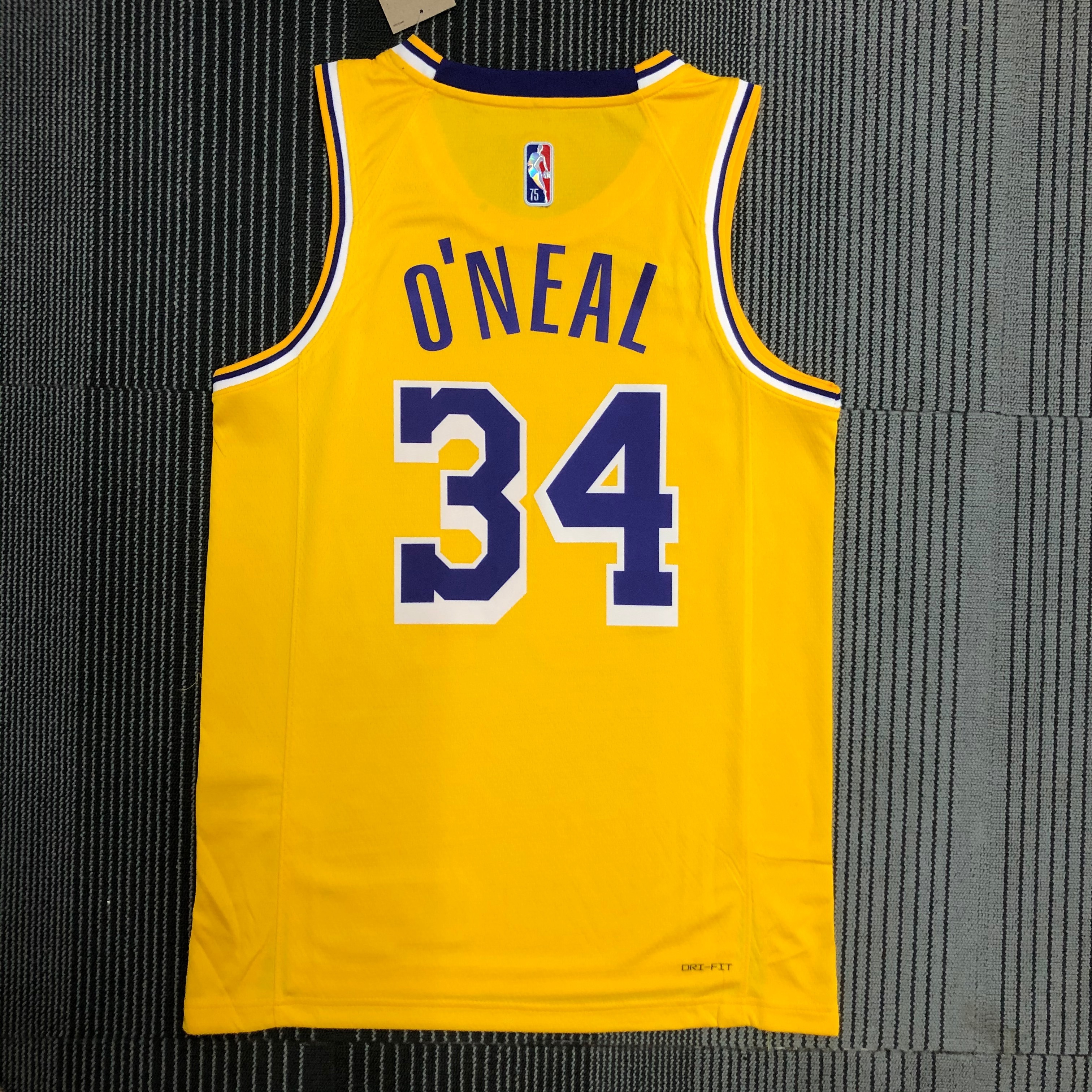 NBA 75th Anniversary Los Angeles Lakers Yellow Round Neck #34 O'NEAL Jersey High Quality Name and Number Print - leoleo123123