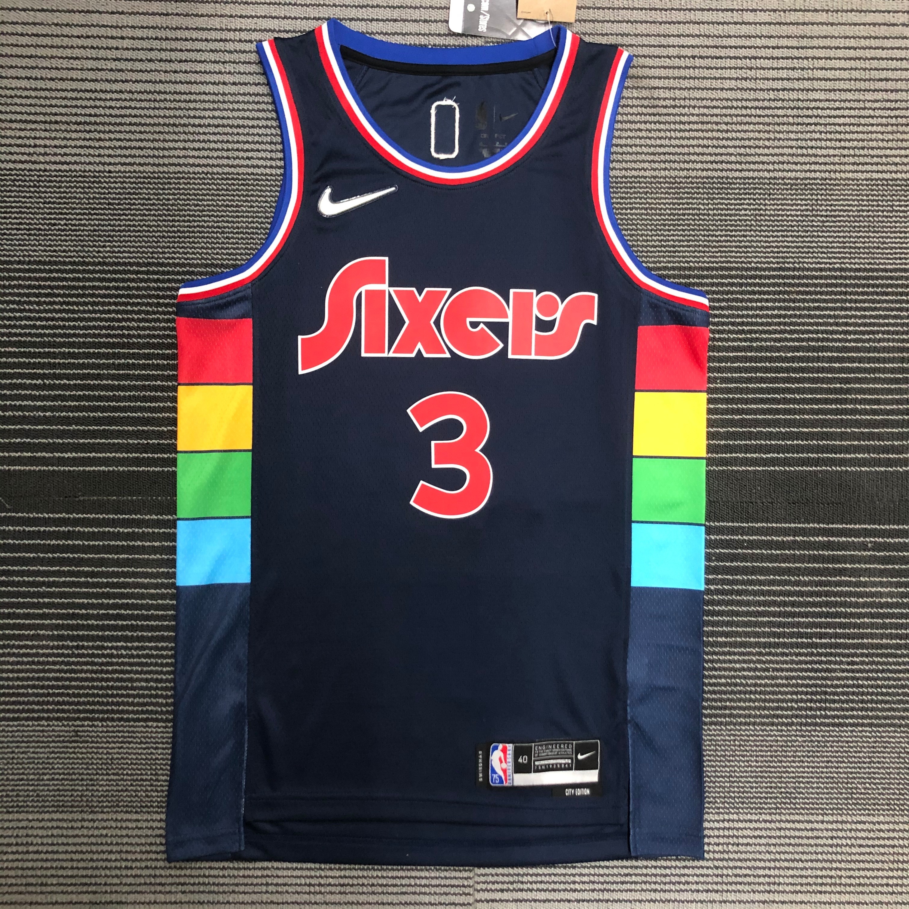 NBA Men 75th Anniversary Season 2022 Philadelphia 76ers Dark Blue #3 IVERSON Jersey High Quality Name and Number Print - leoleo123123