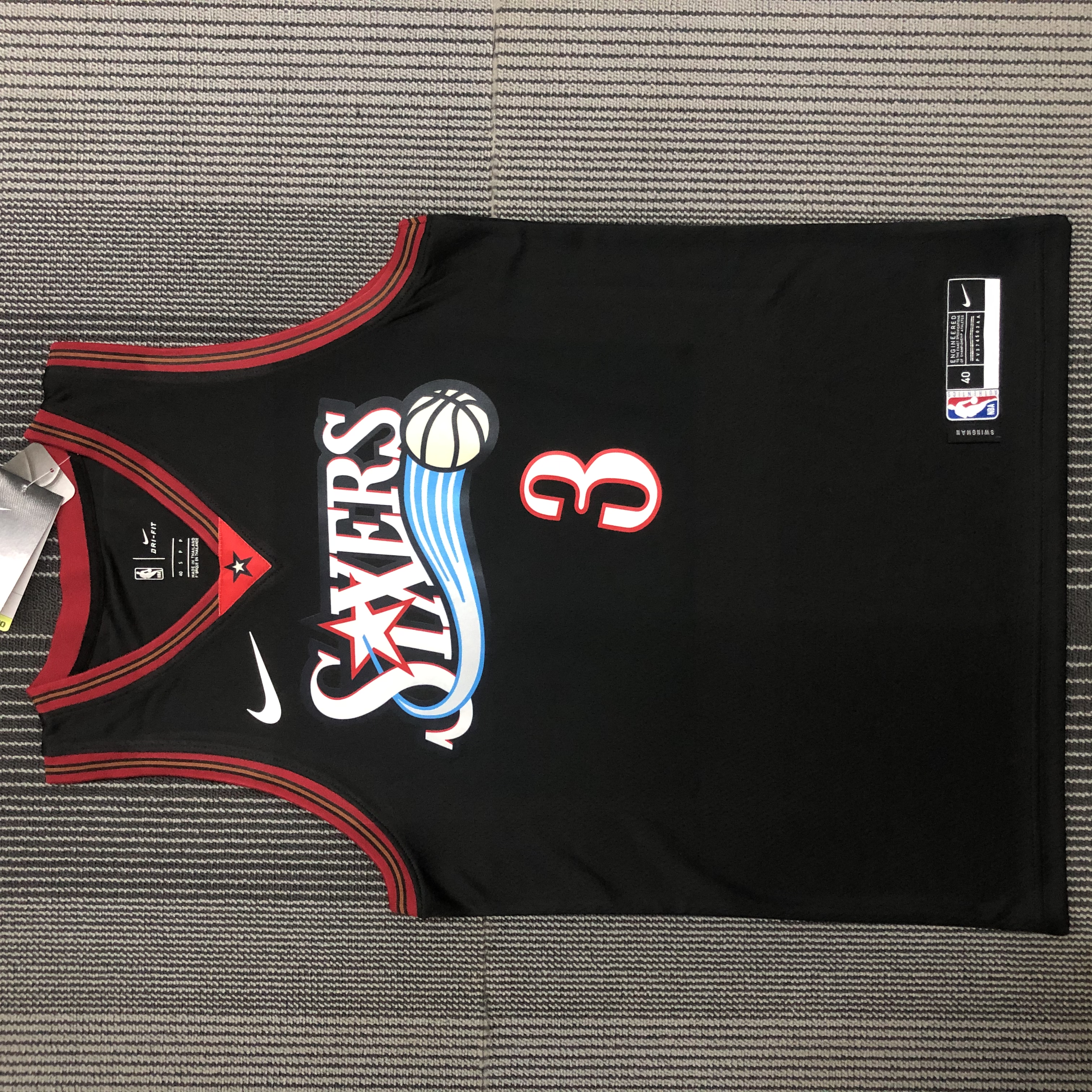NBA Men Philadelphia 76ers Retro Black V-neck #3 IVERSON Jersey High Quality Name and Number Print - leoleo123123