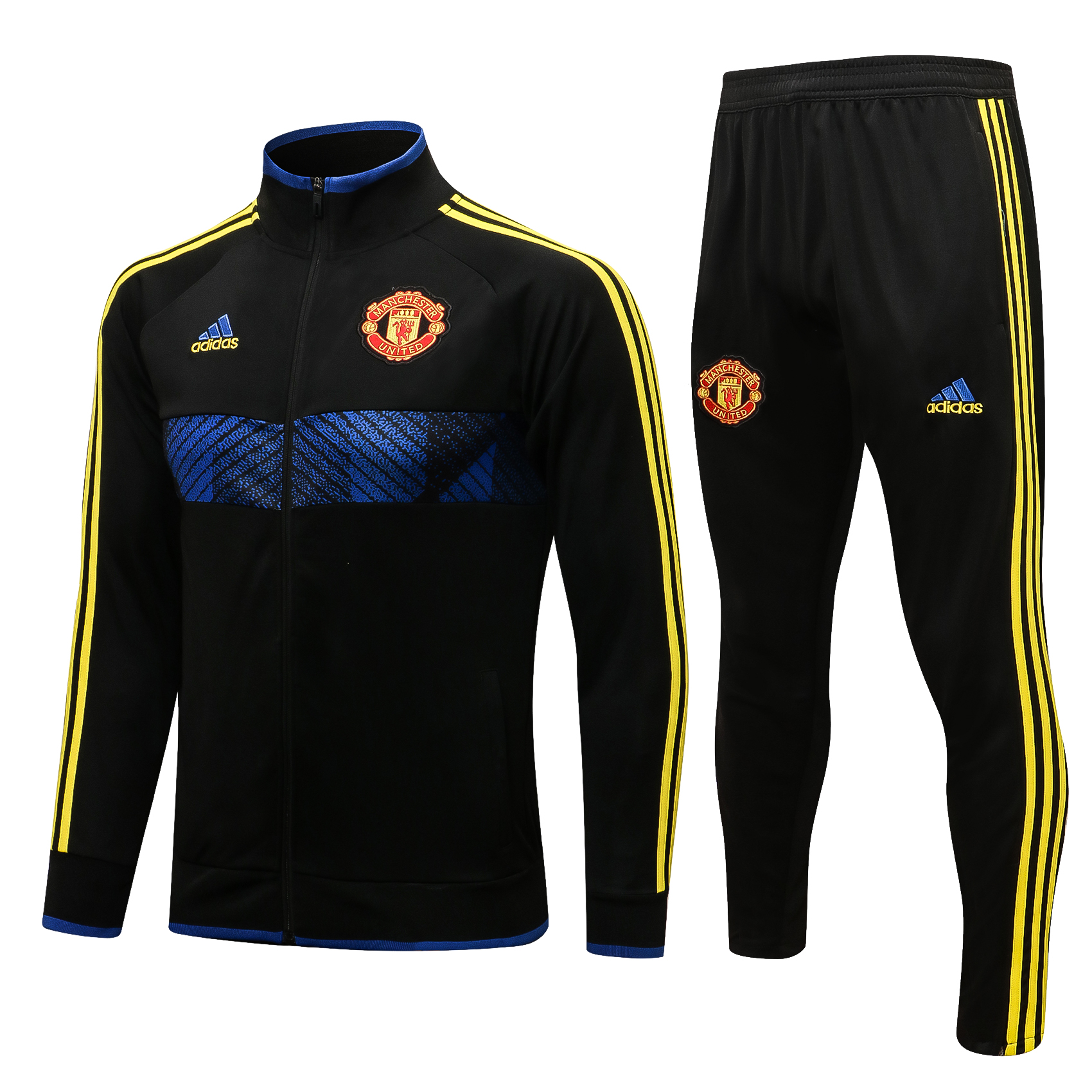 21/22 Man United Black Jacket with Blue Line Tracksuit Thai Quality - leoleo123123