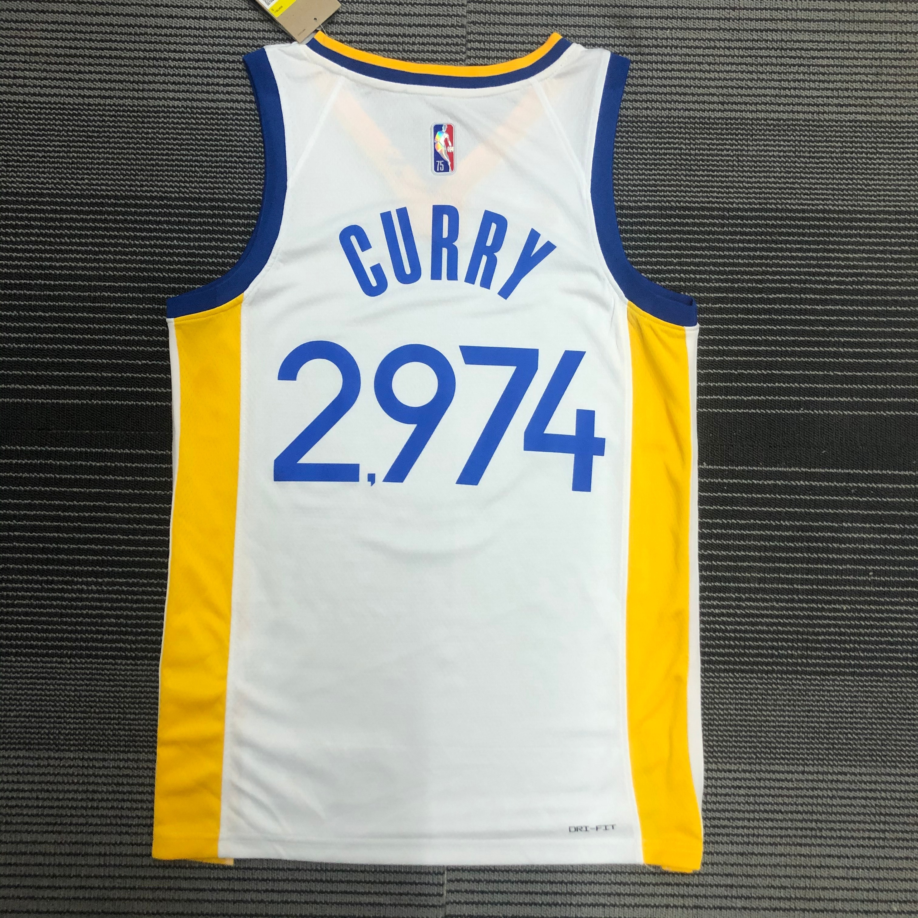 NBA Men 75th Anniversary Golden State Warriors White V-neck #2974 CURRY Jersey High Quality Name and Number Print - leoleo123123