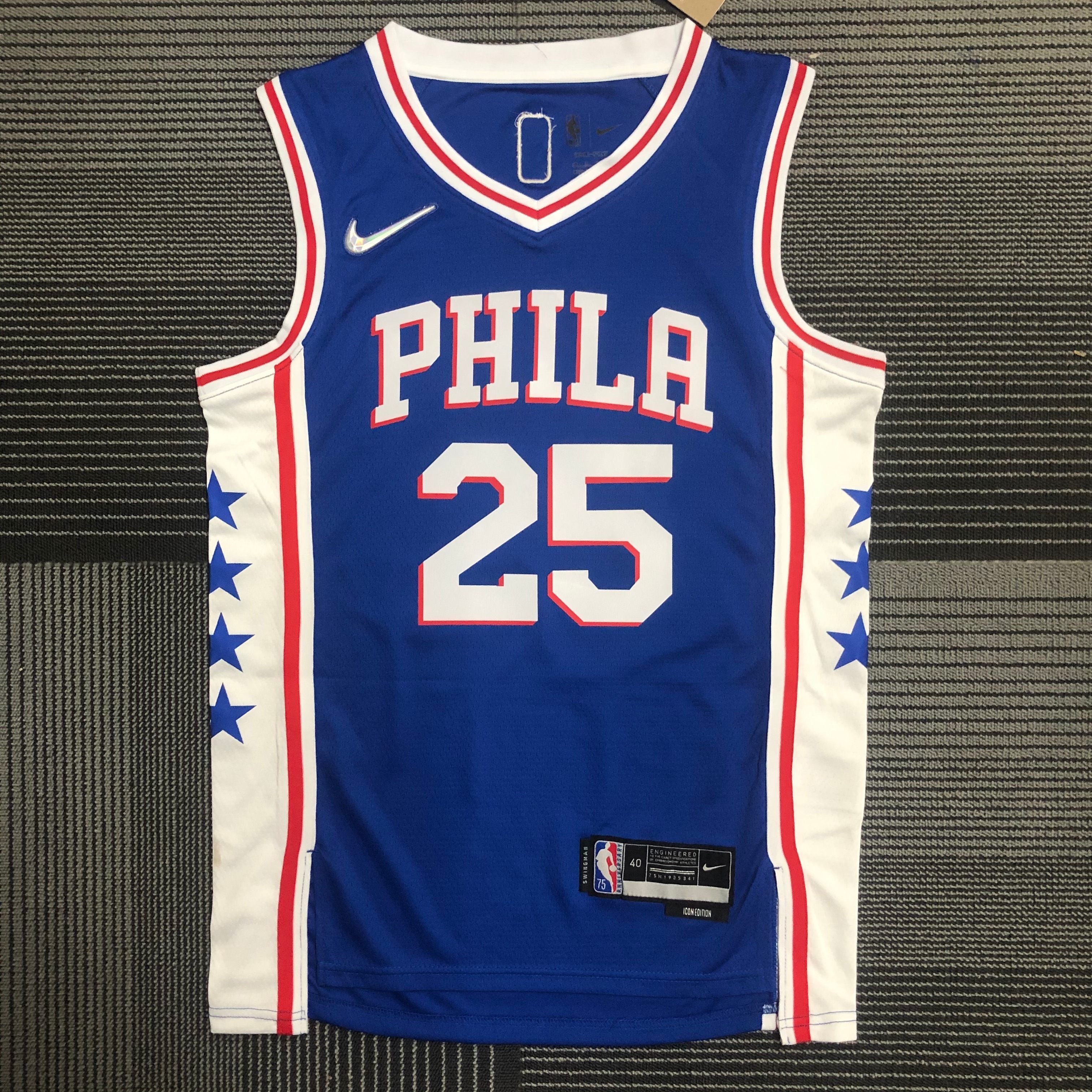 NBA Men 75th Anniversary Season 2022 Philadelphia 76ers Blue V-neck #25 SIMMONS Jersey High Quality Name and Number Print - leoleo123123