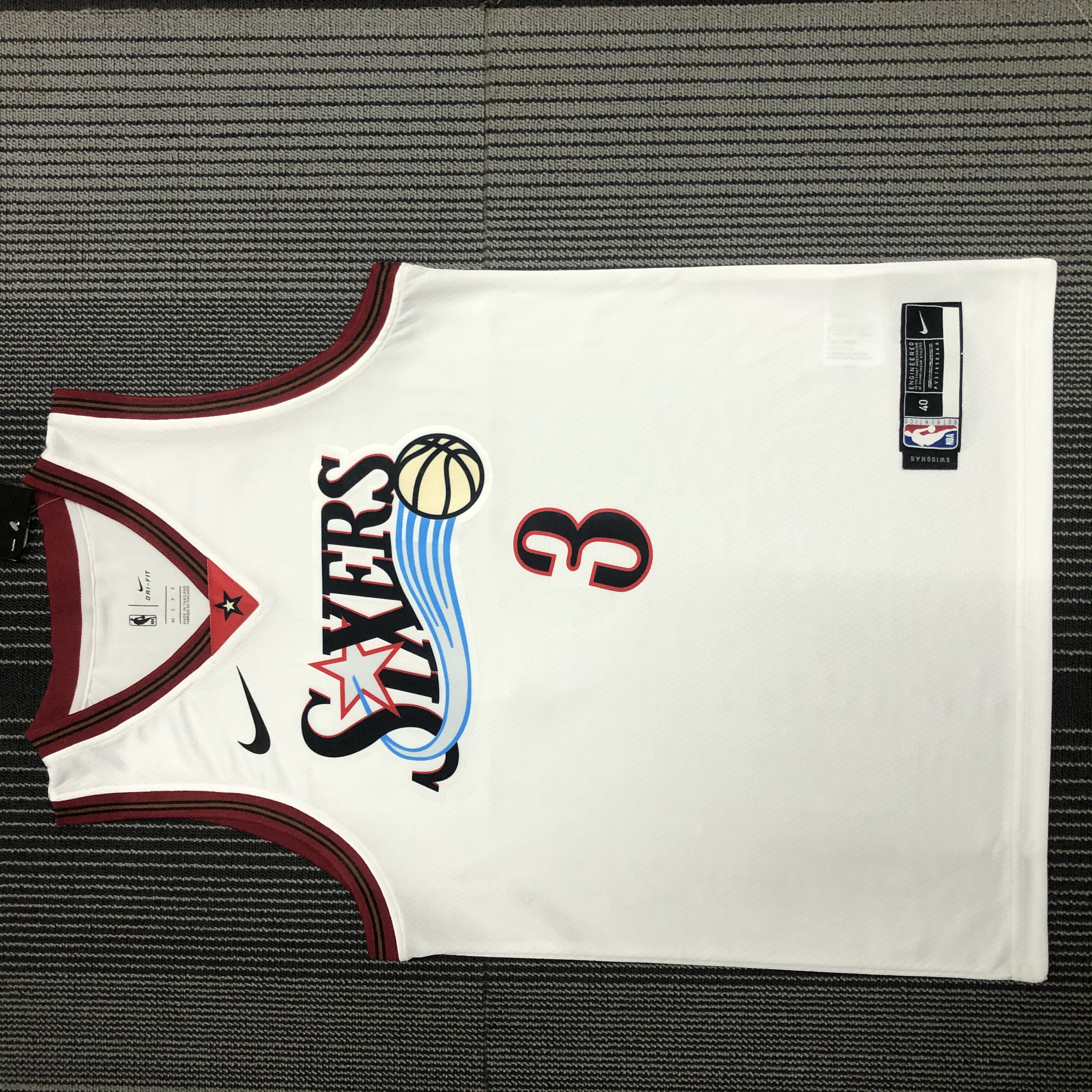 NBA Men Philadelphia 76ers Retro White V-neck #3 IVERSON Jersey High Quality Name and Number Print - leoleo123123