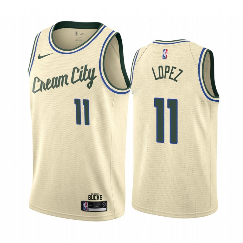 NBA Men Milwaukee Bucks Beige City #11 LOPEZ Jersey High Quality Name and Number Print - leoleo123123