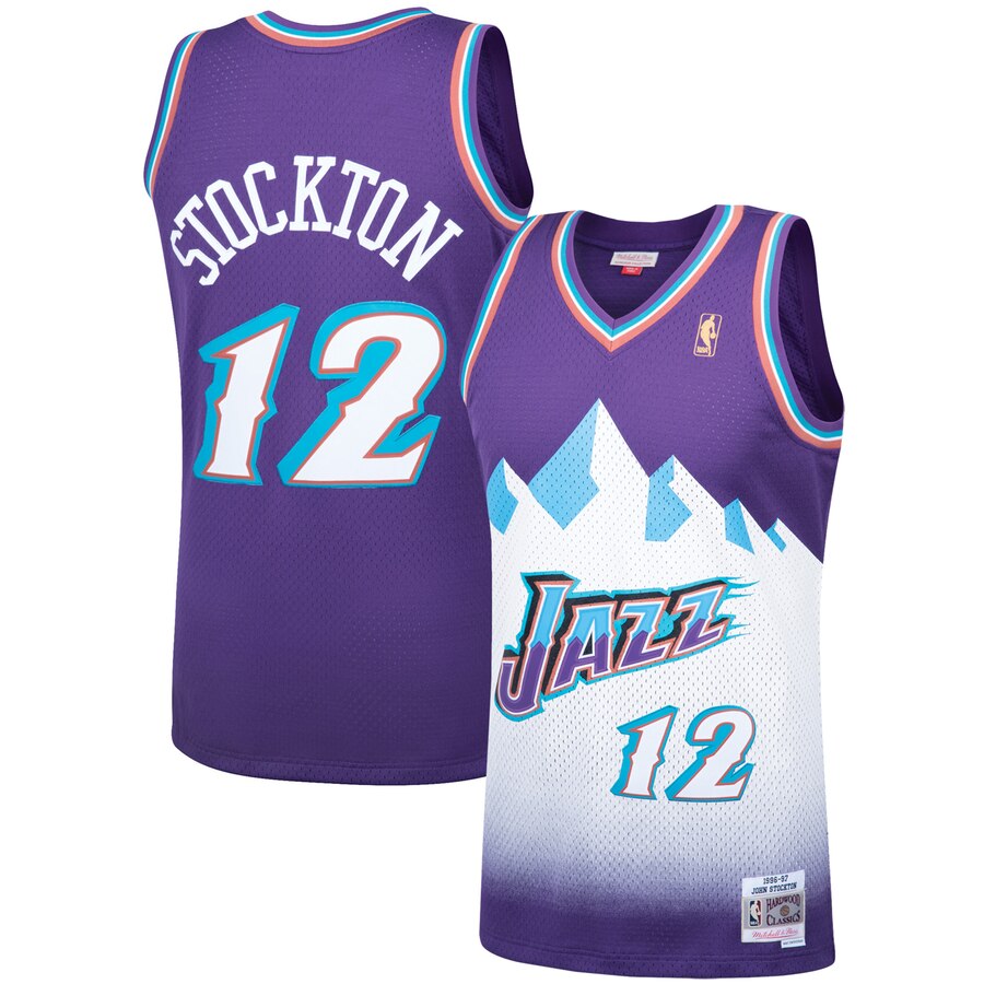NBA Men Utah Jazz Purple Snow Mountain #12 STOCKTON Jersey High Quality Name and Number Print - leoleo123123