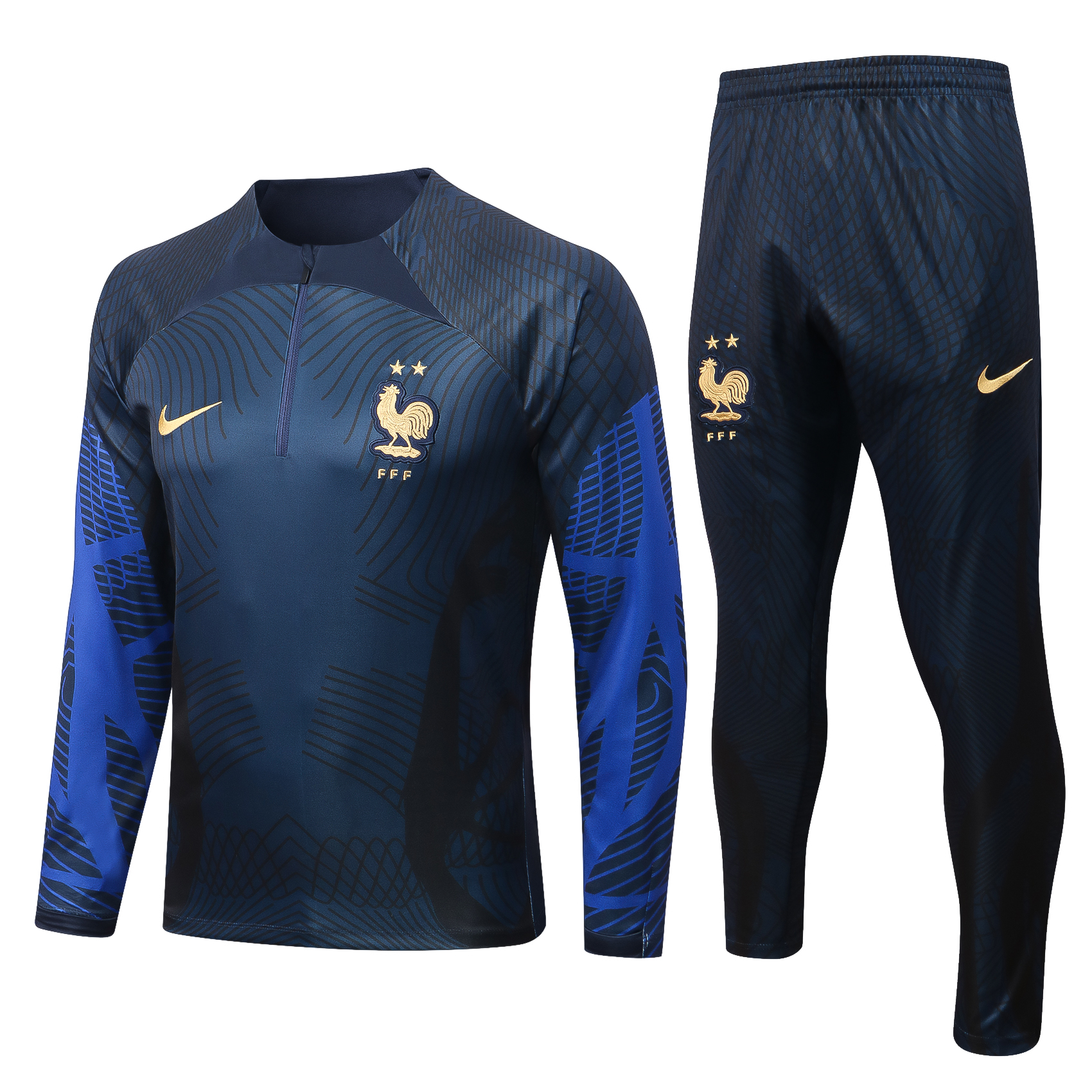 22-23 France Dark Blue Sweater Tracksuit with Ink-jet Printing Thai Quality - leoleo123123
