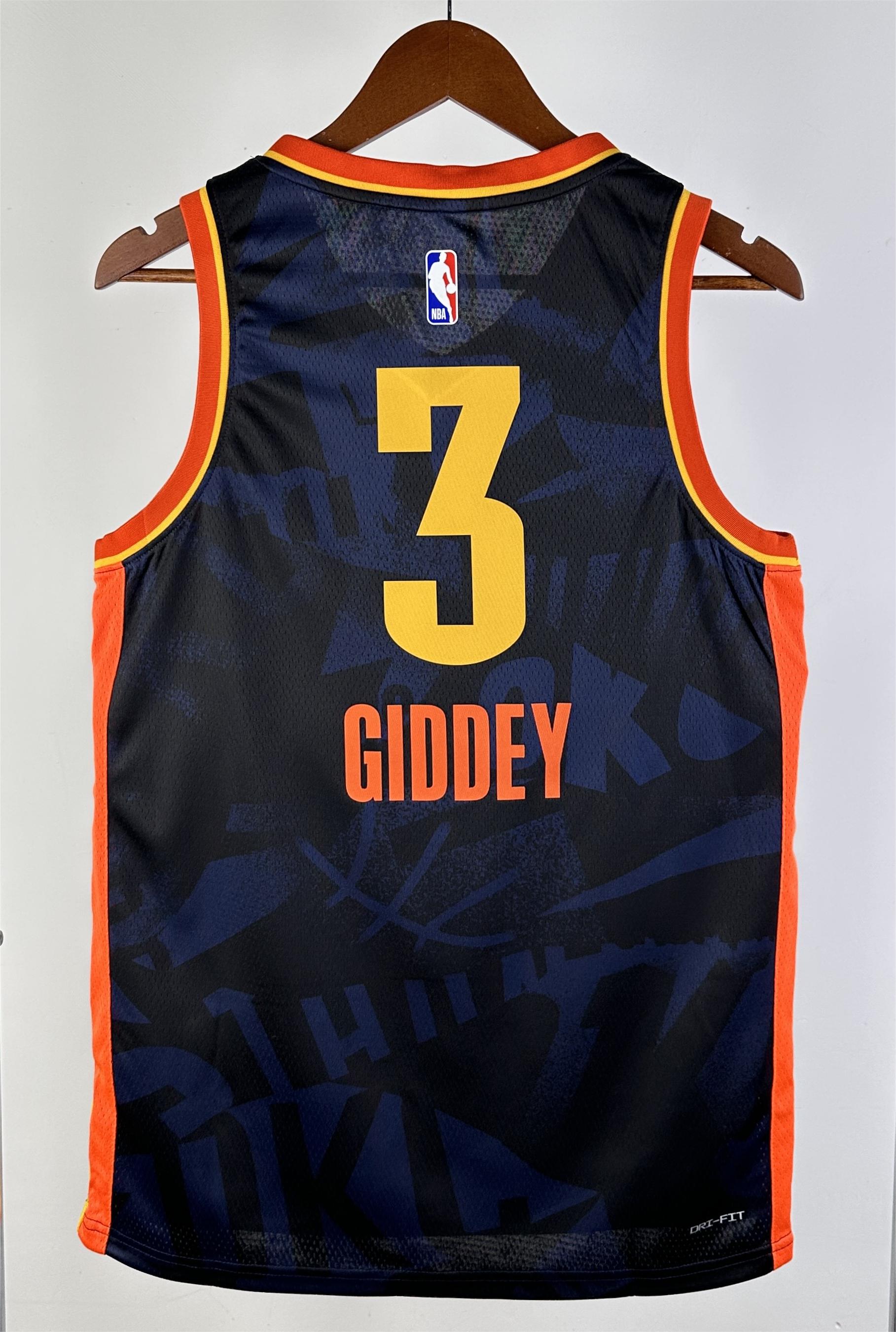 NBA Men 2024 Oklahoma City Thunder City Edition Dark Blue #3 GIDDEYJersey High Quality Name and Number Print - leoleo123123
