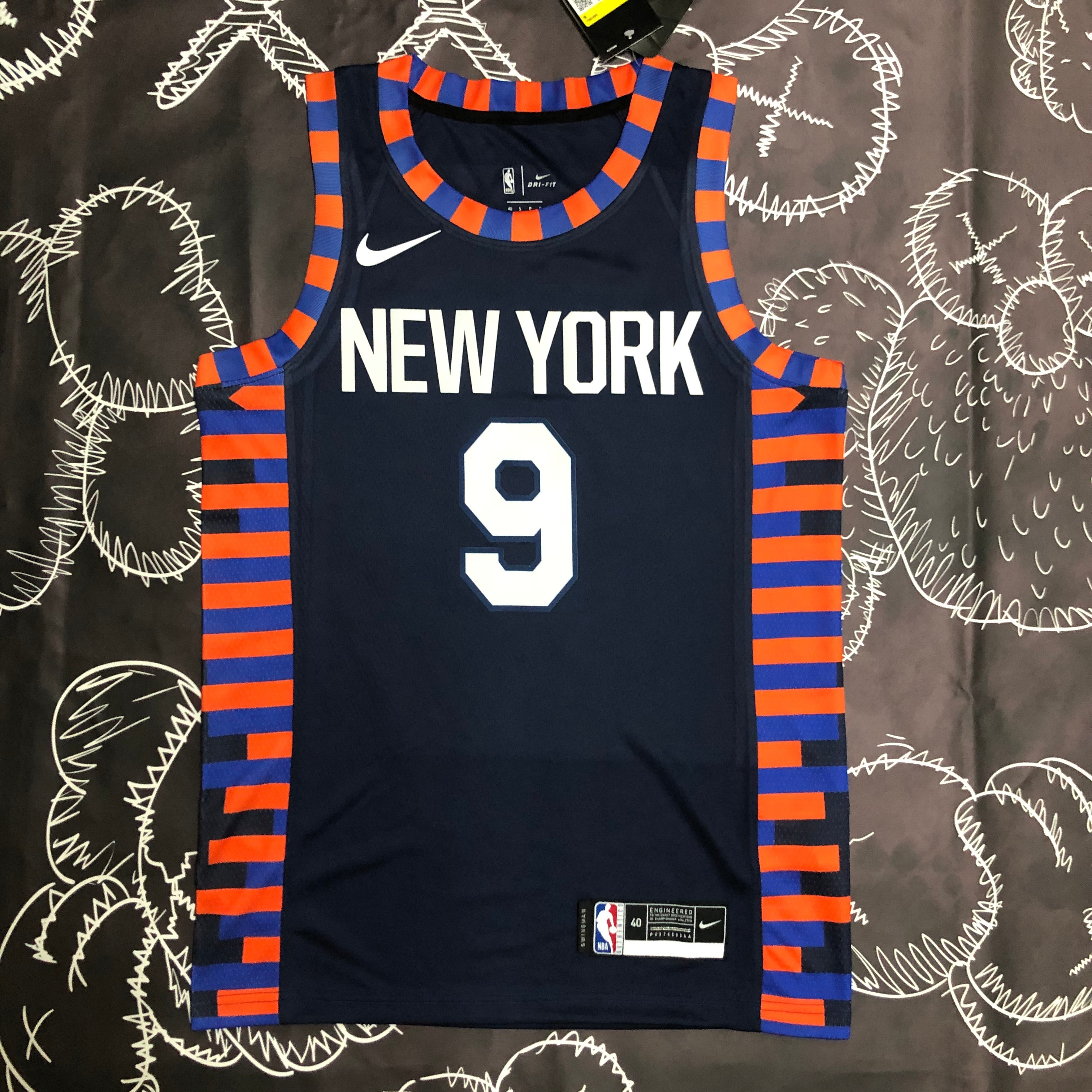 NBA Men New York Knicks Dark Blue #9 BARRETT Jersey High Quality Name and Number Print - leoleo123123