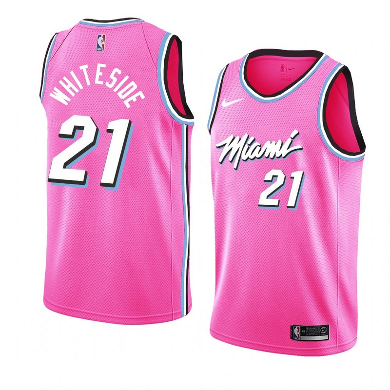 NBA Men Miami Heat Pink City #21 WHITESIDE Jersey High Quality Name and Number Print - leoleo123123